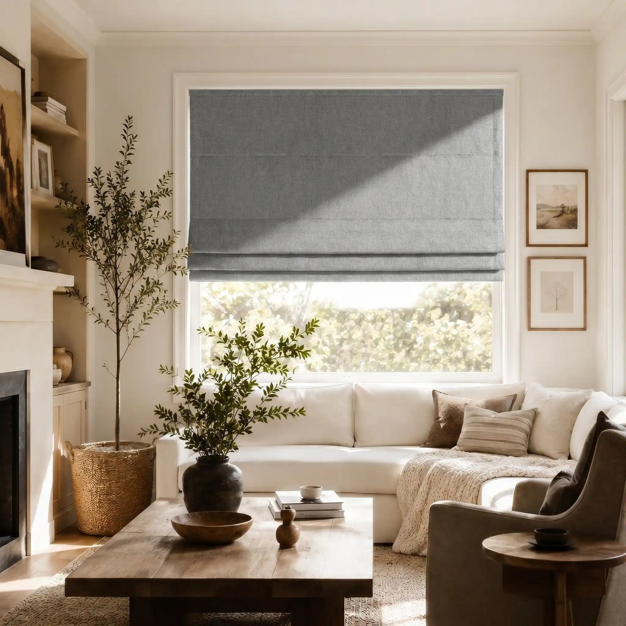 Custom Blackout Roman Shades for Modern Living Room | USdrapery