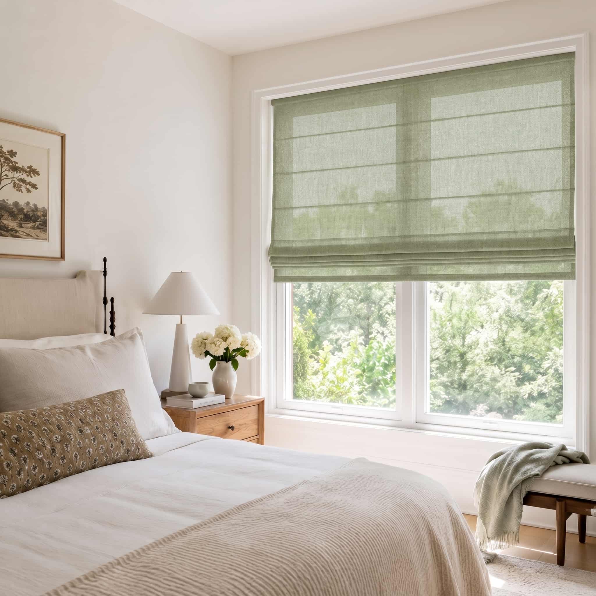 Custom Linen Roman Window Shades Cordless | USdrapery