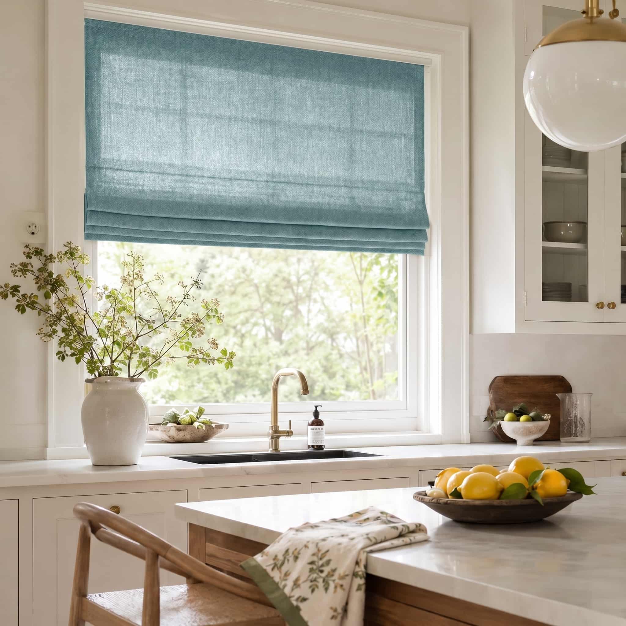 Custom Linen Roman Window Shades Cordless | USdrapery
