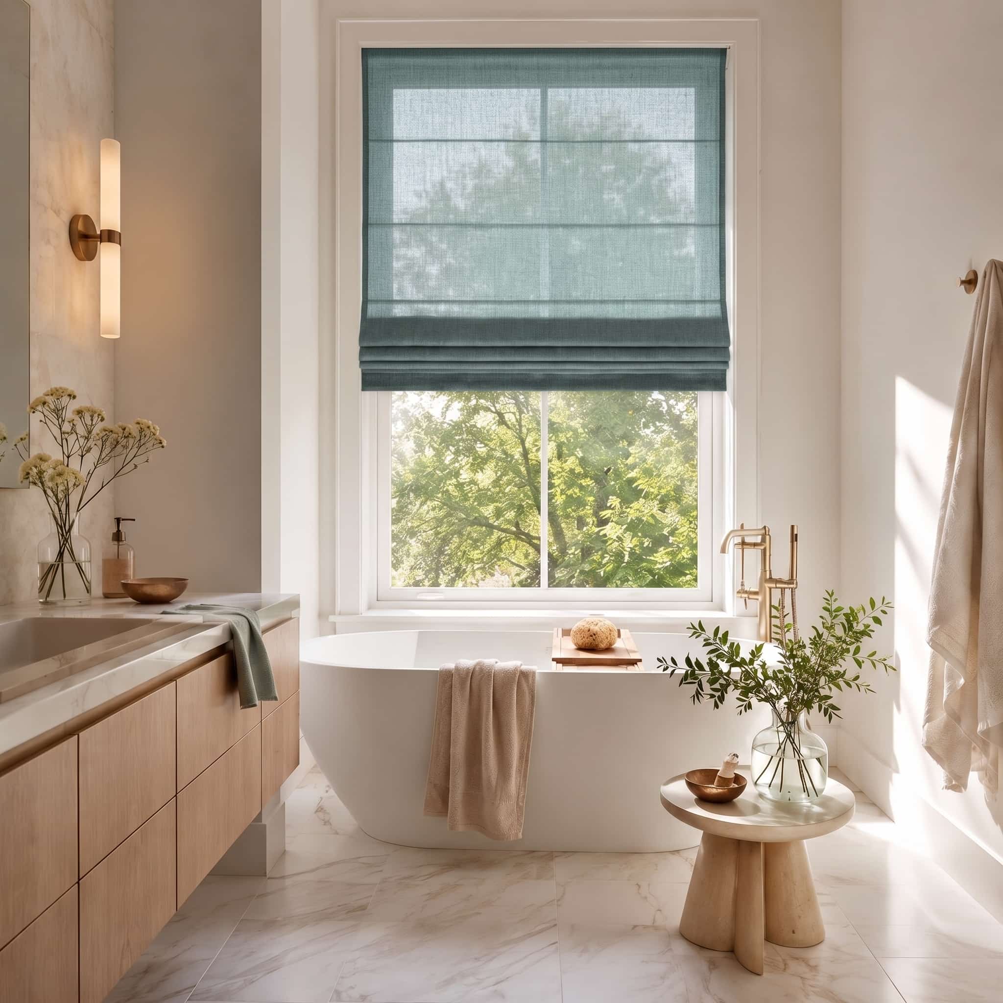 Custom Linen Roman Window Shades Cordless | USdrapery