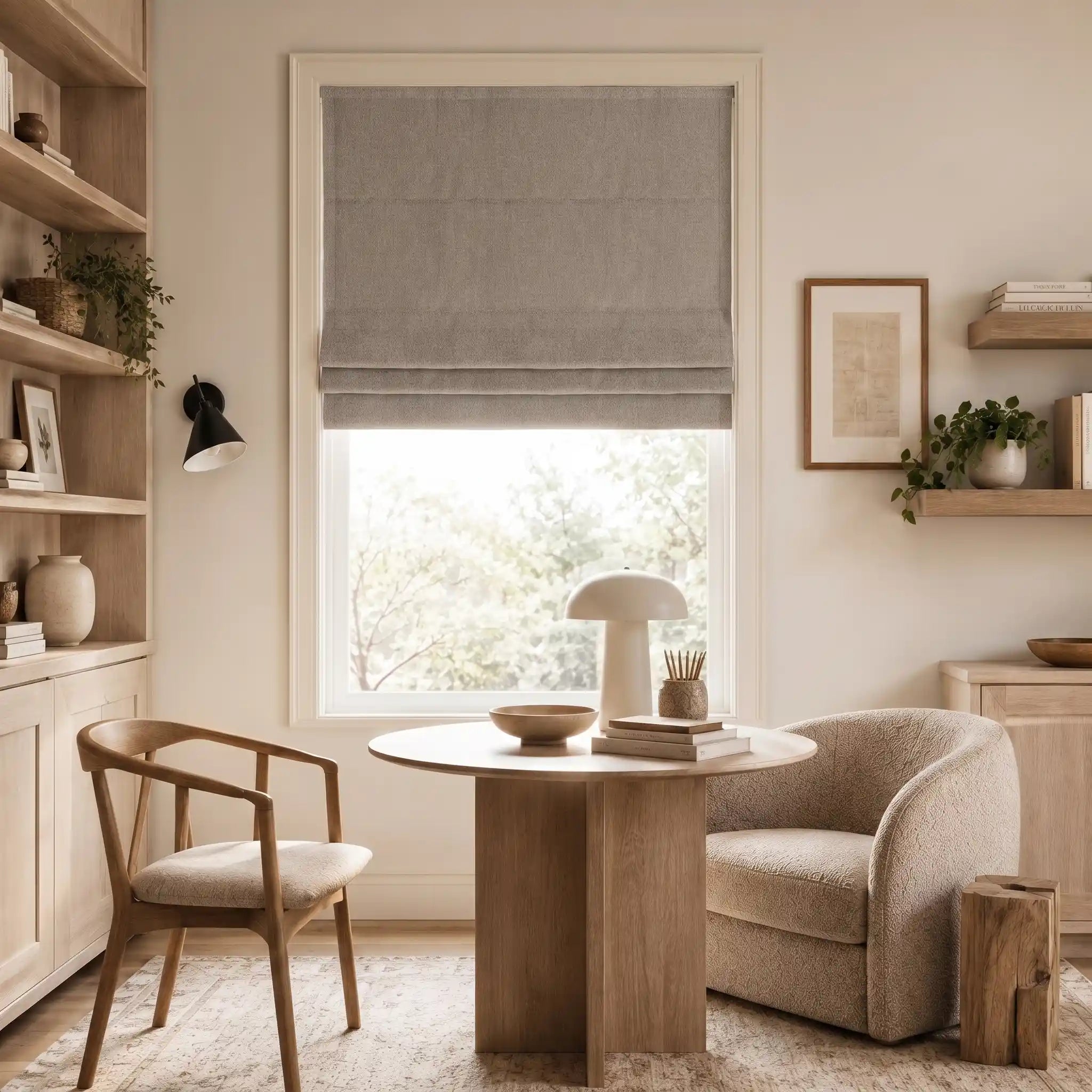 Custom Blackout Roman Shades for Modern Living Room | USdrapery