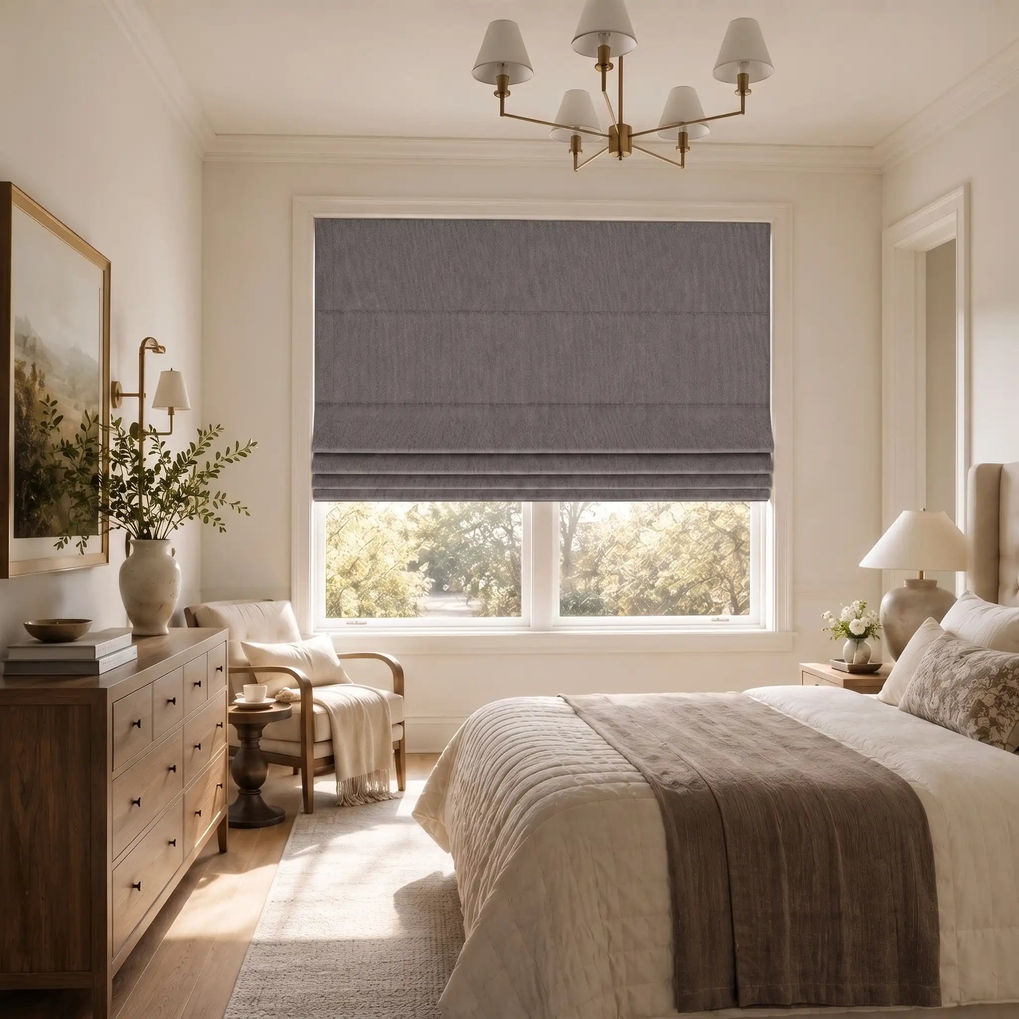 Custom Blackout Roman Shades for Modern Living Room | USdrapery