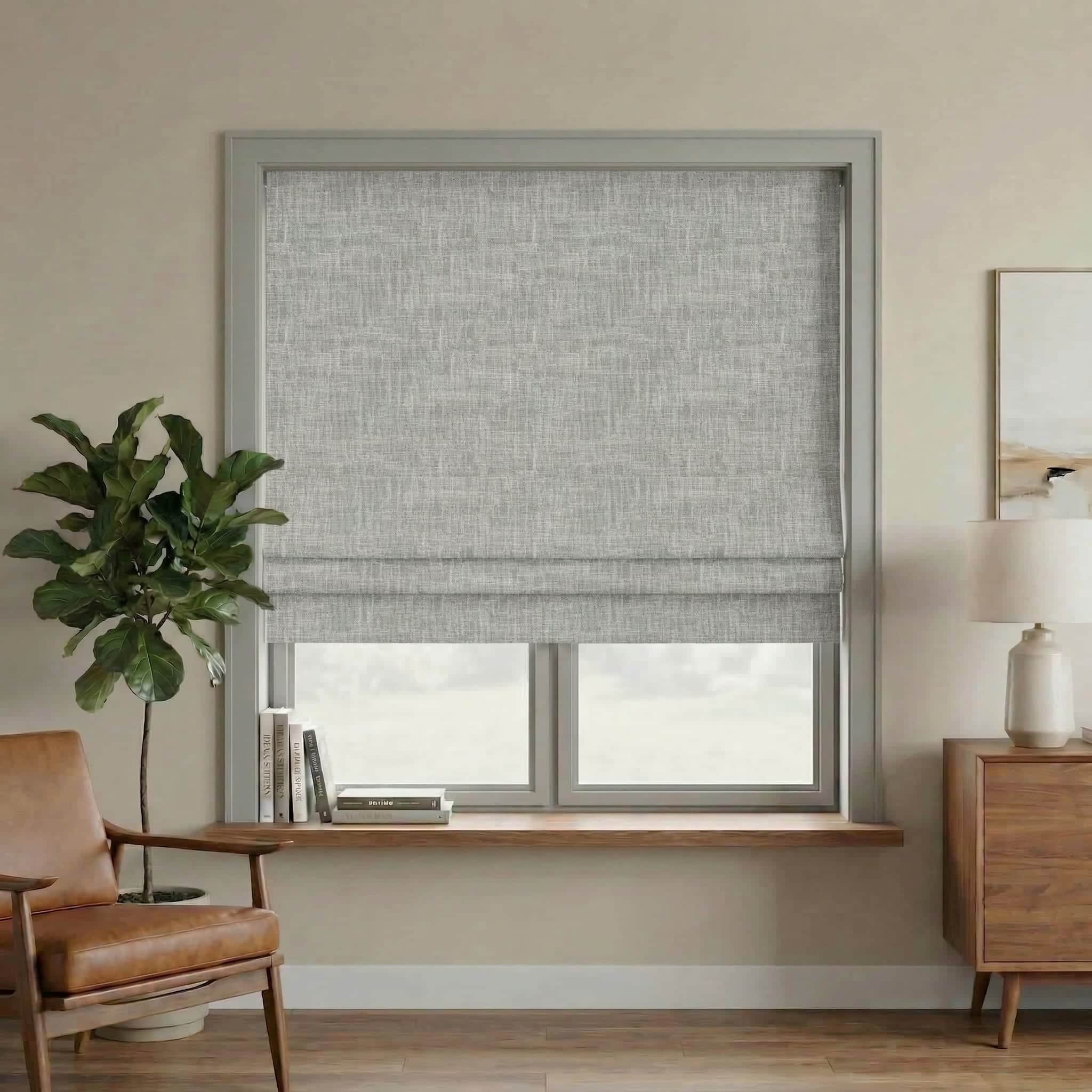 Custom Linen 100% Blackout Roman with Bamboo Texture | USdrapery