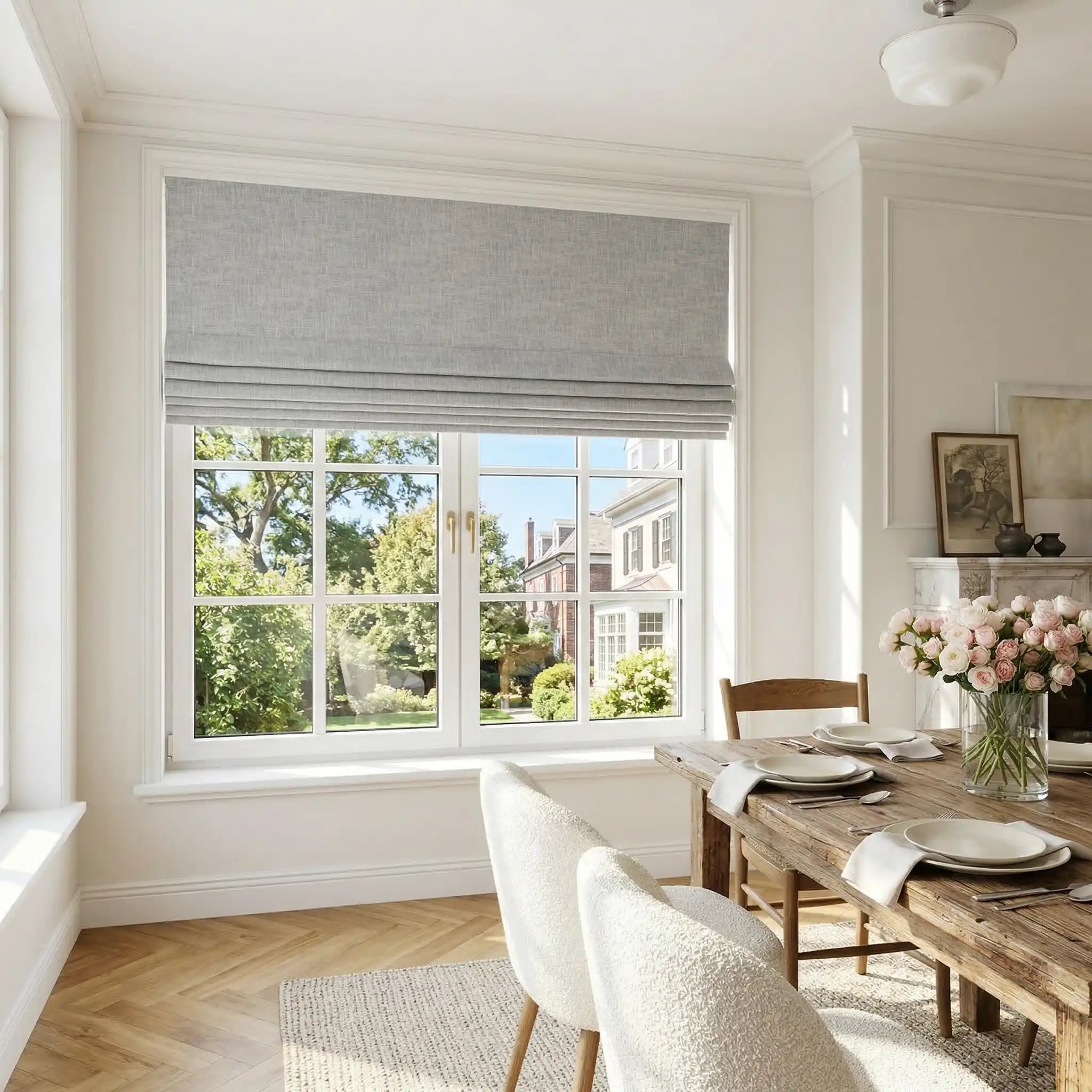 Custom Linen 100% Blackout Roman with Bamboo Texture | USdrapery