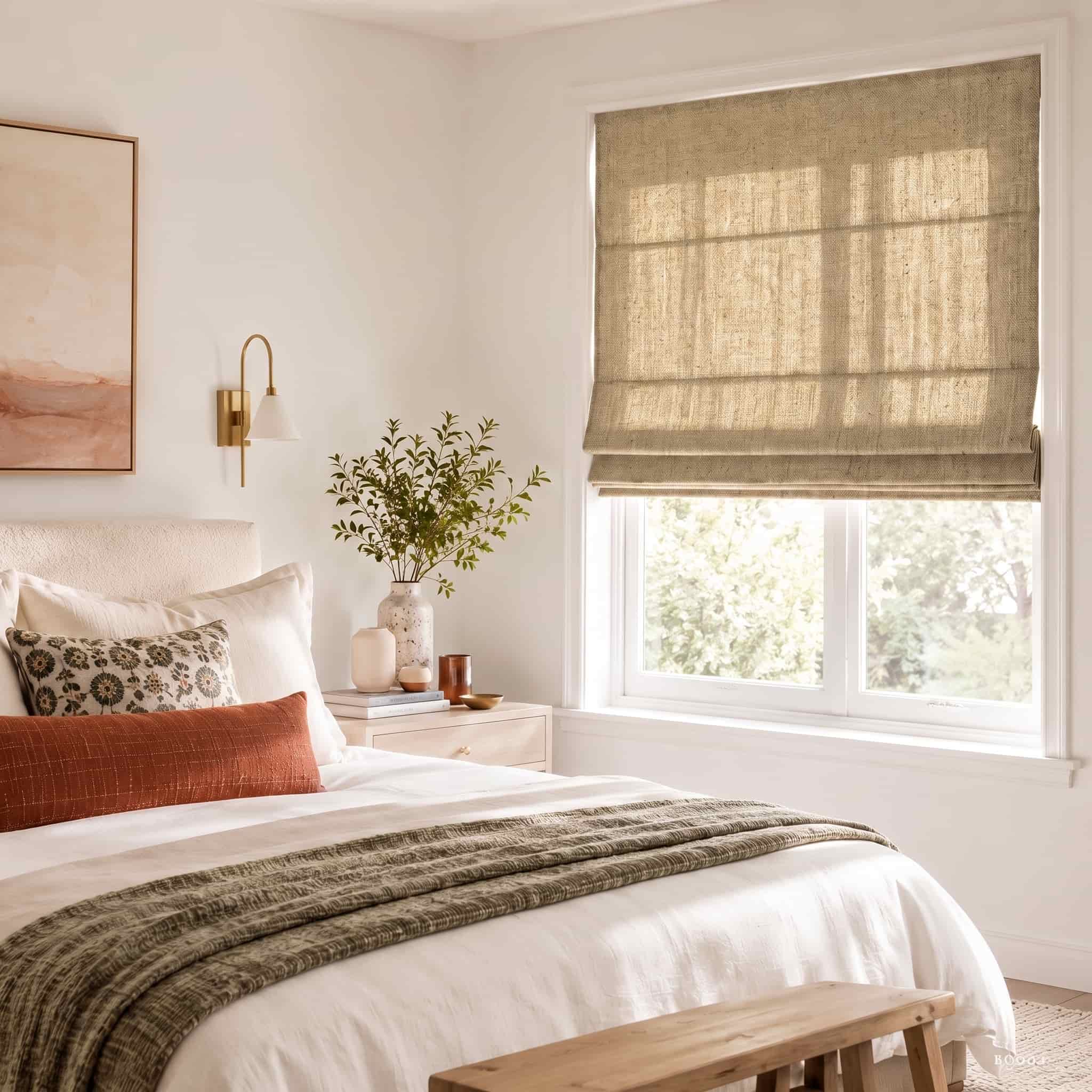 Custom Linen Roman Window Shades Cordless | USdrapery