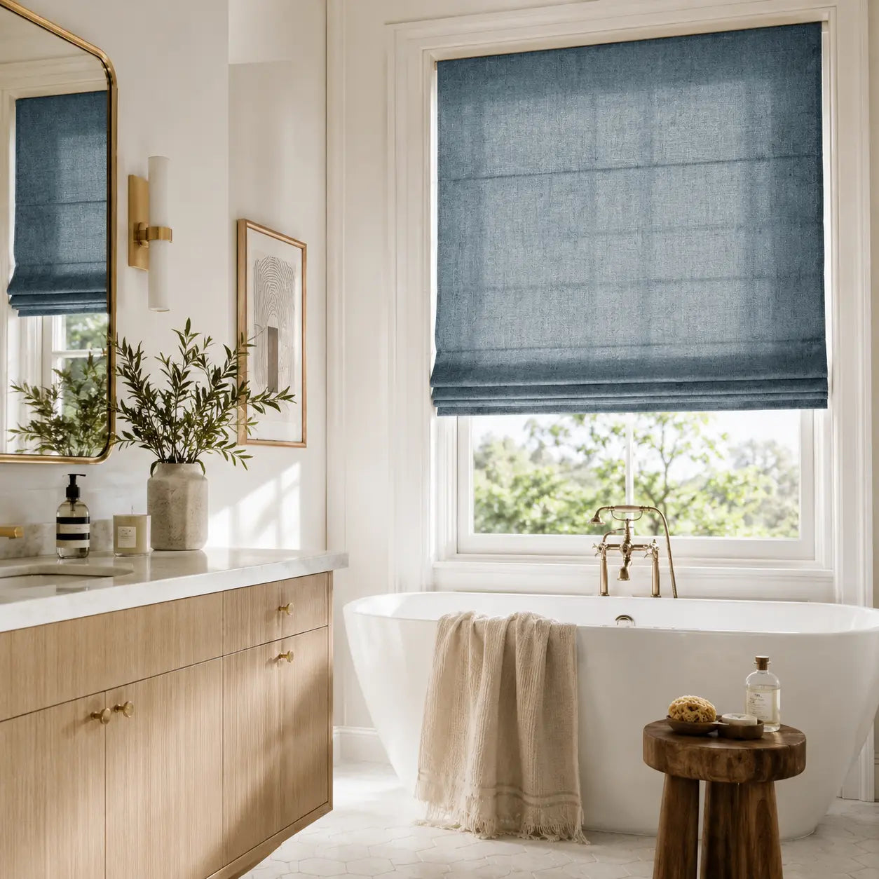 Custom Linen Roman Window Shades Cordless | USdrapery