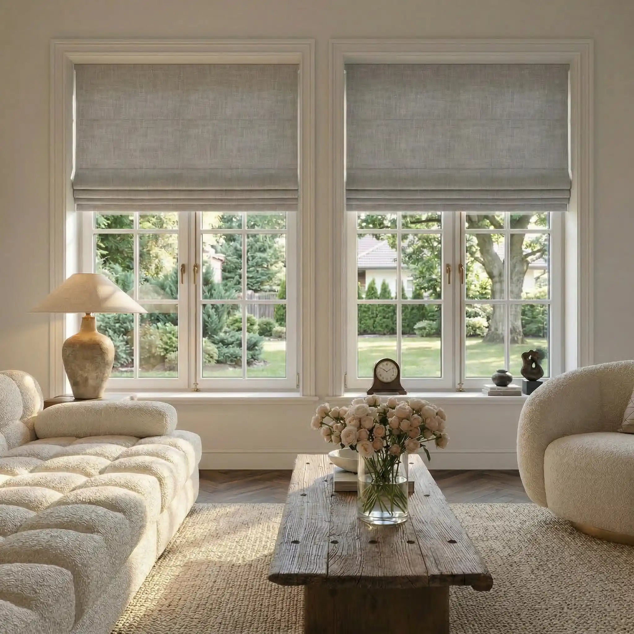 Custom Linen 100% Blackout Roman with Bamboo Texture | USdrapery