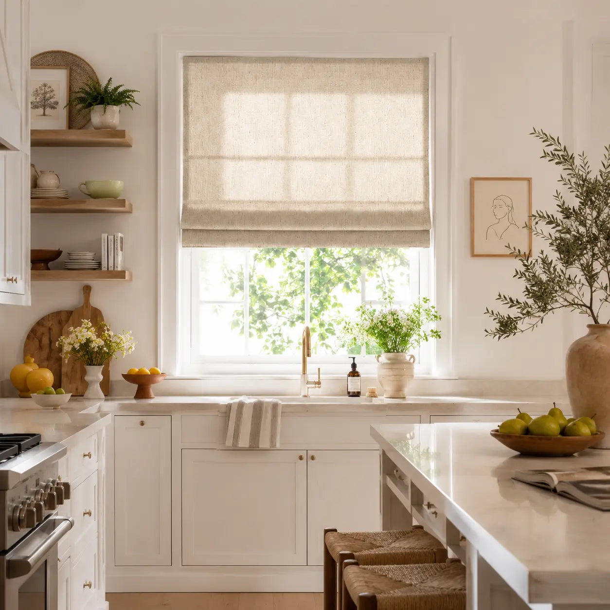 Custom Linen Roman Window Shades Cordless | USdrapery