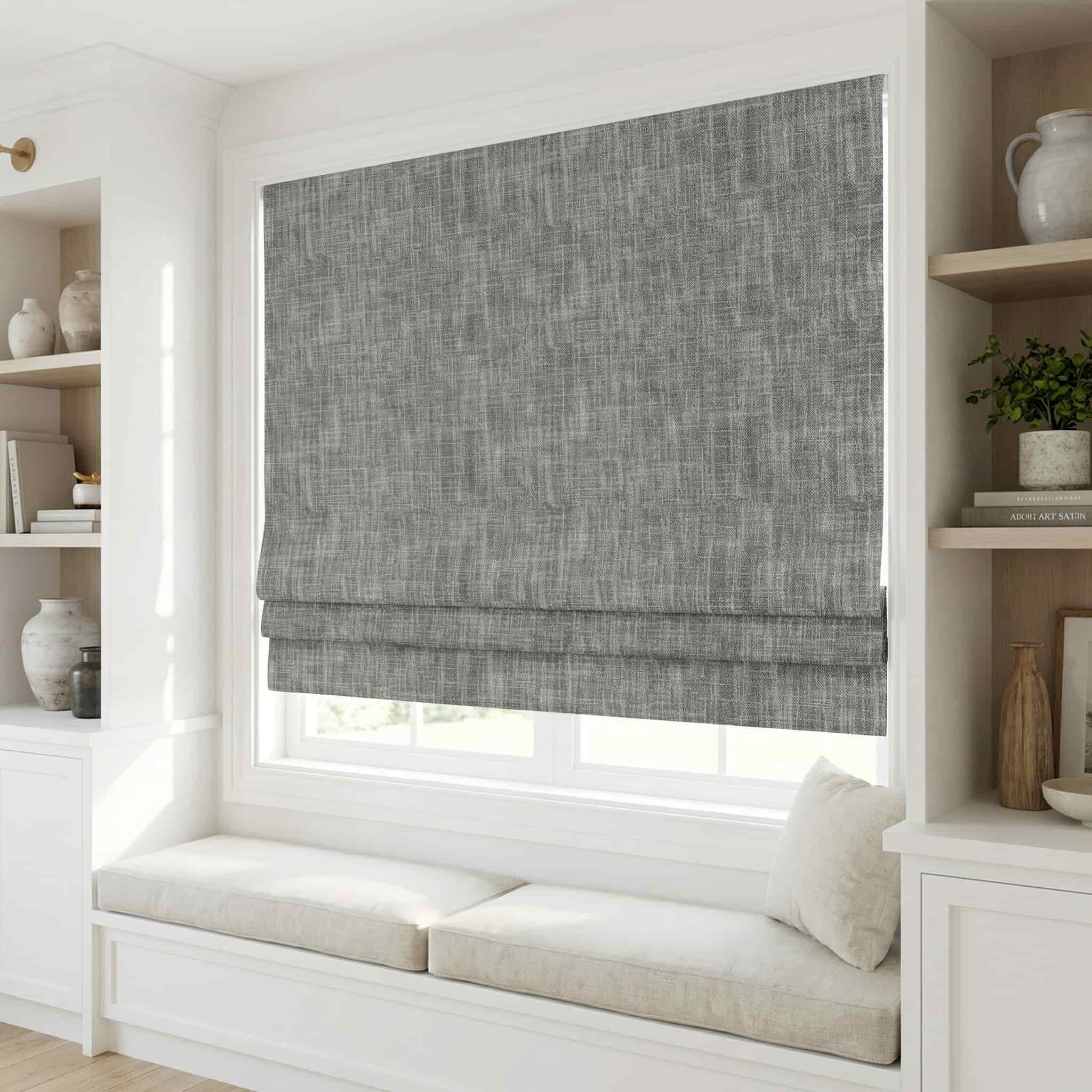Custom Linen 100% Blackout Roman with Bamboo Texture | USdrapery