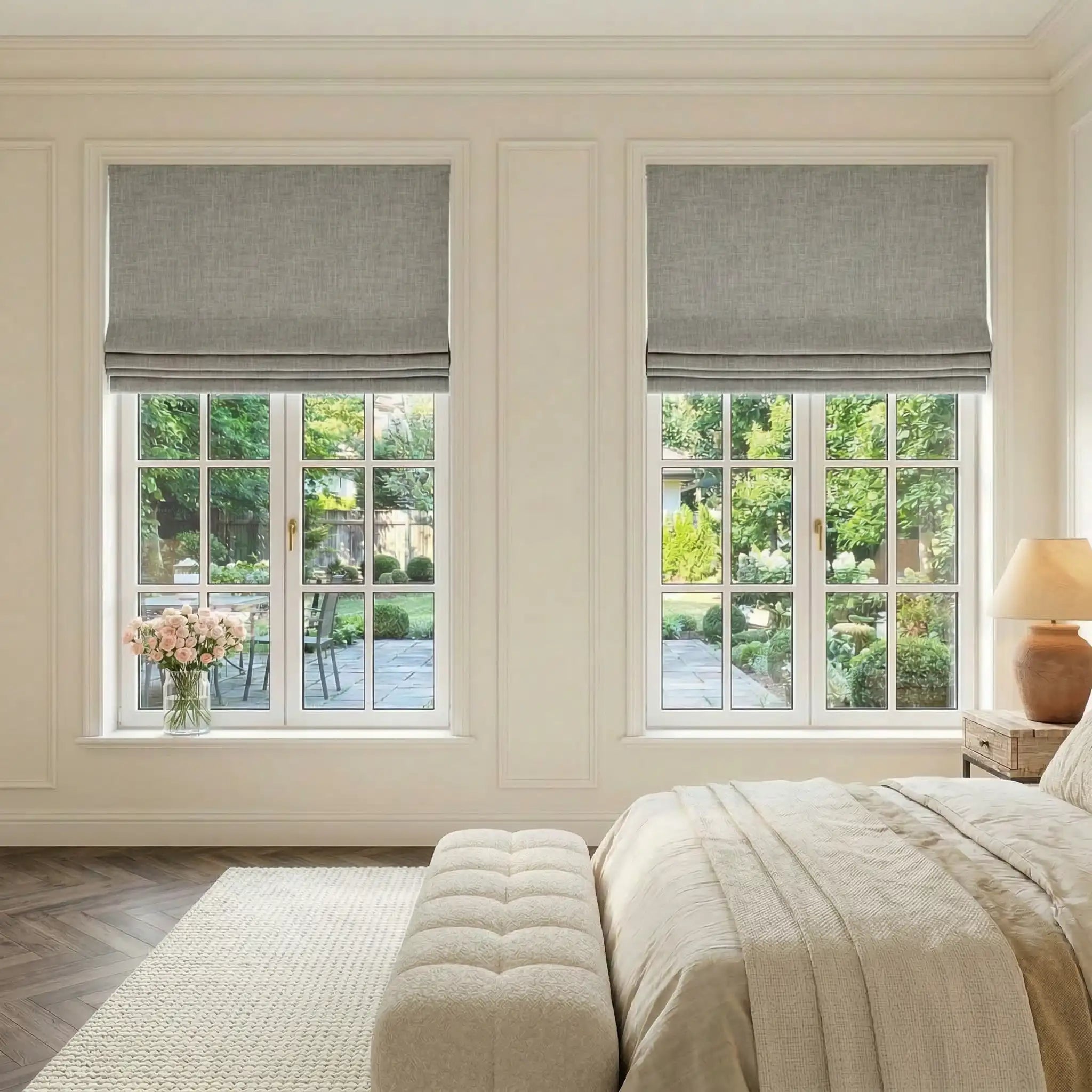 Custom Linen 100% Blackout Roman with Bamboo Texture | USdrapery