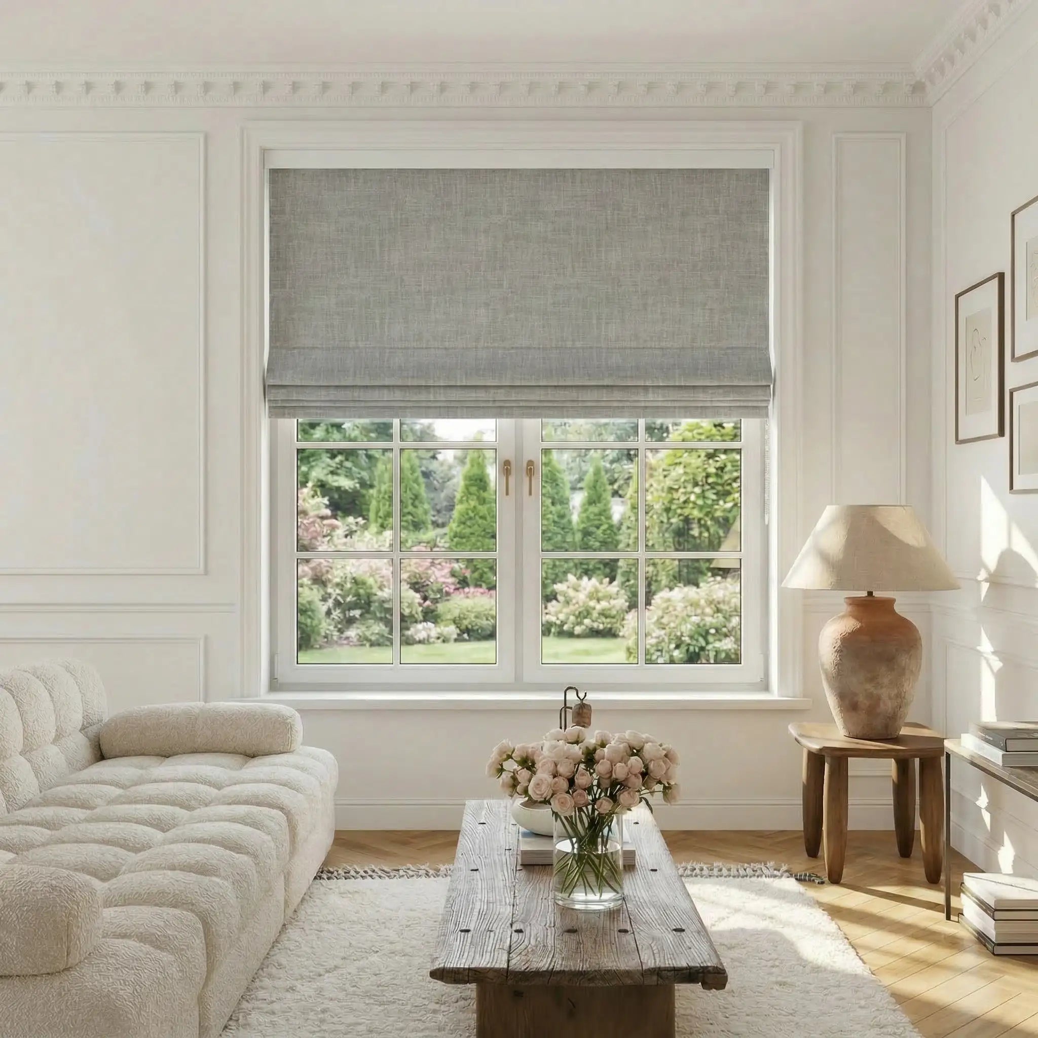 Custom Linen 100% Blackout Roman with Bamboo Texture | USdrapery