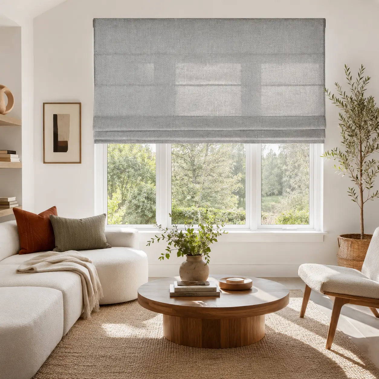 Custom Linen Roman Window Shades Cordless | USdrapery