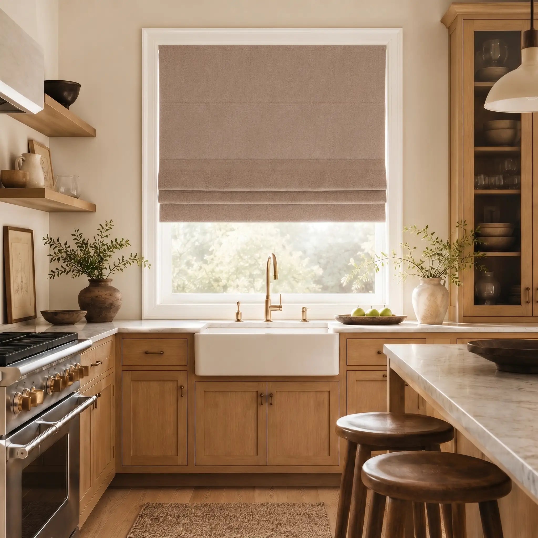 Custom Blackout Roman Shades for Modern Living Room | USdrapery