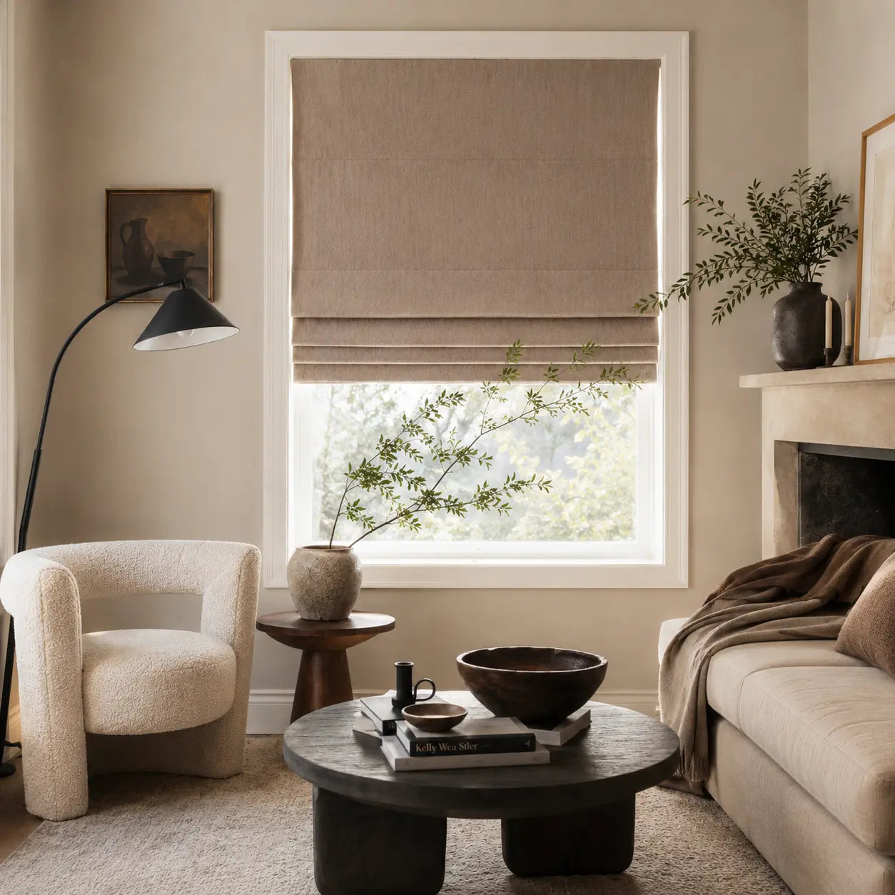 Custom Blackout Roman Shades for Modern Living Room | USdrapery