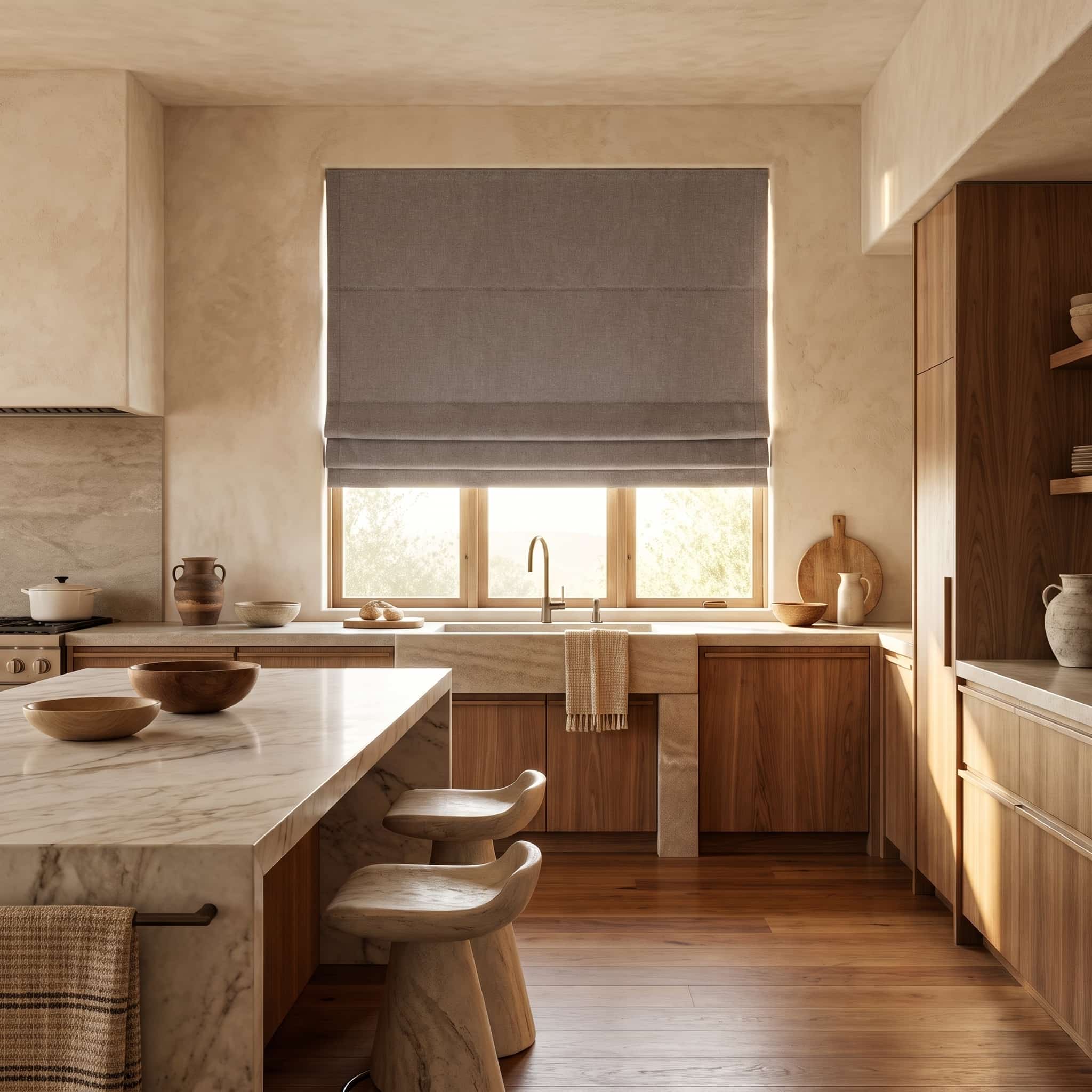 Custom Blackout Roman Shades for Modern Living Room | USdrapery