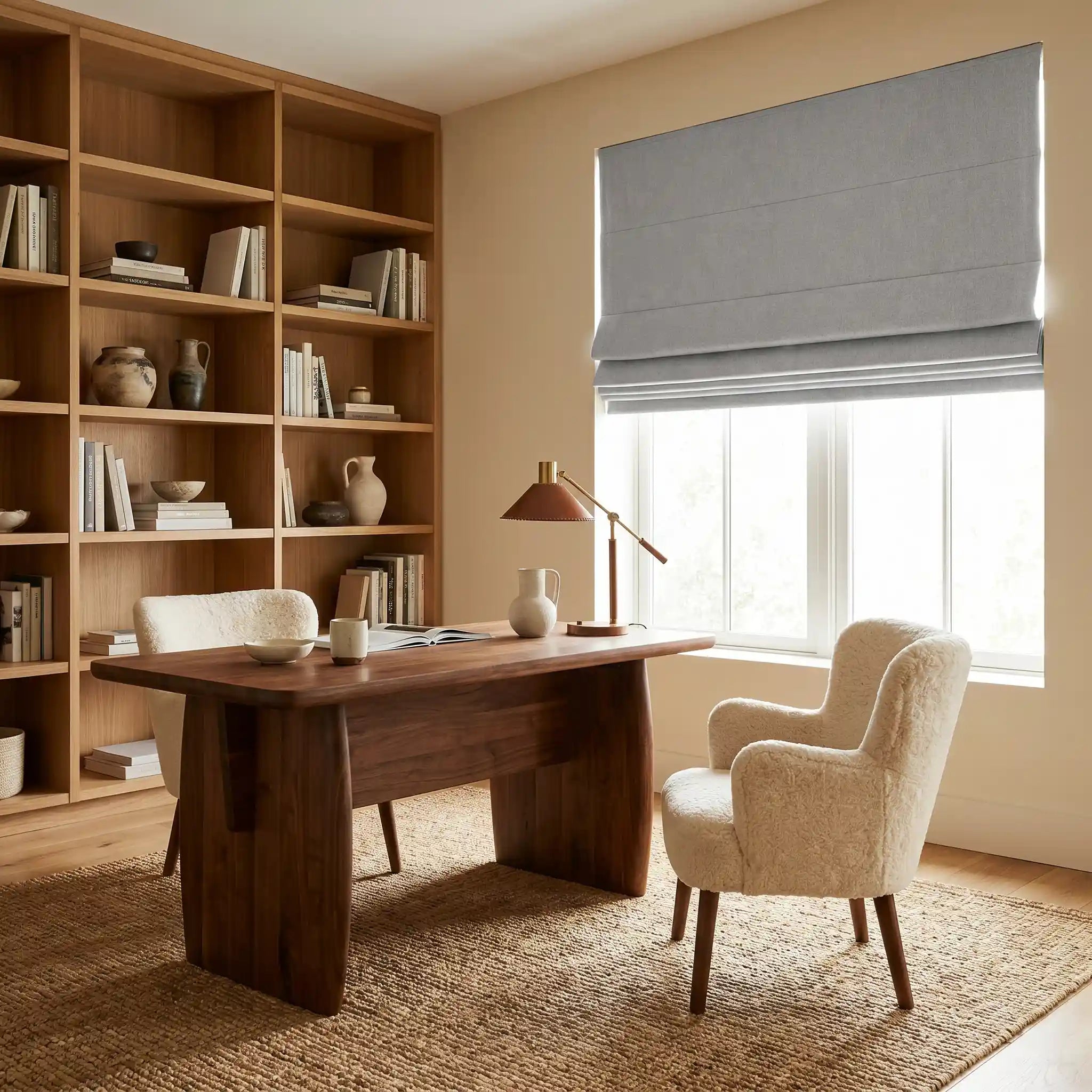 Custom Blackout Roman Shades for Modern Living Room | USdrapery