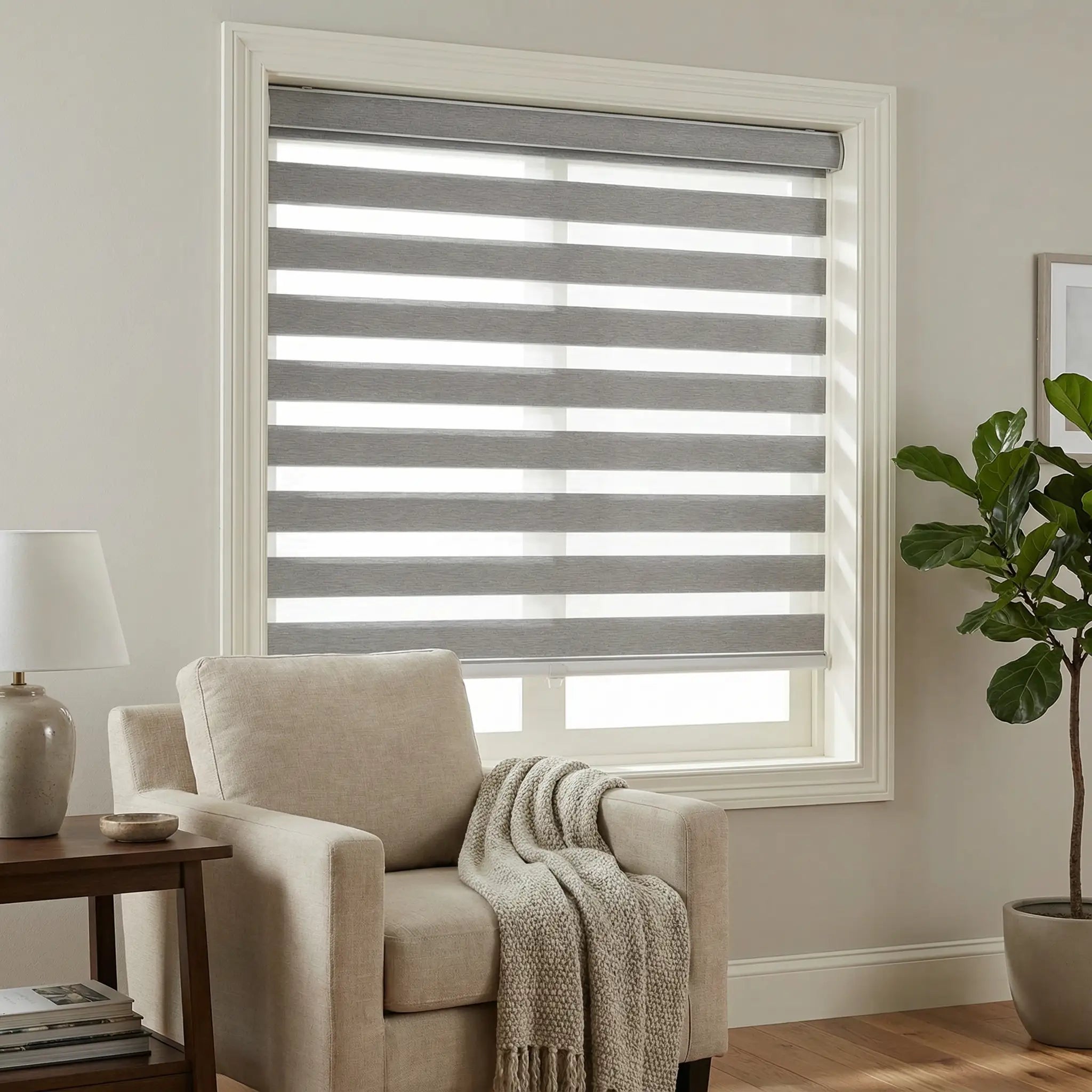 Custom Zebra Shades Made to Measure – Dual Layer Window Blinds with Light Control | USdrapery