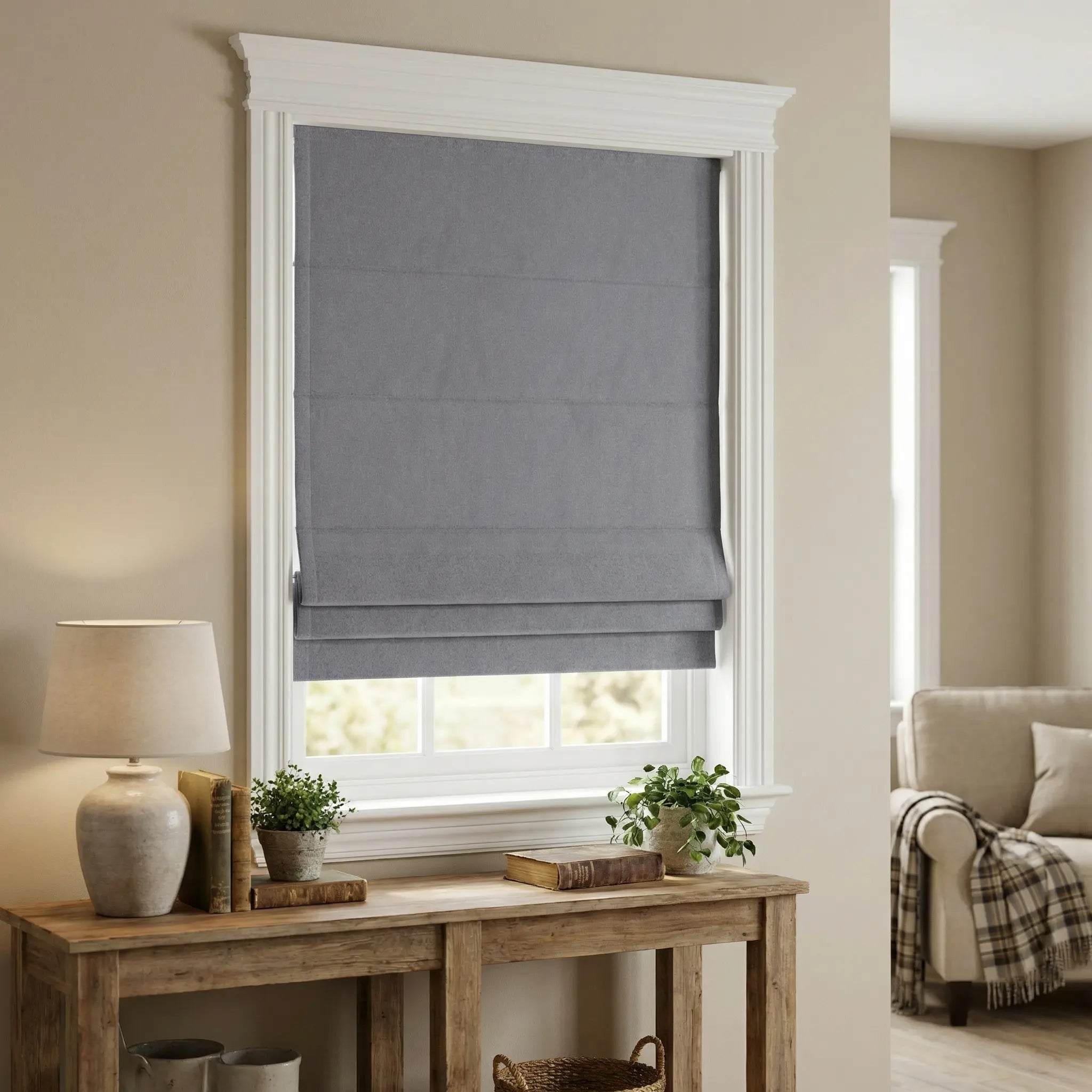 Natural Blackout Linen Roman Shades – Corded or Cordless | USdrapery