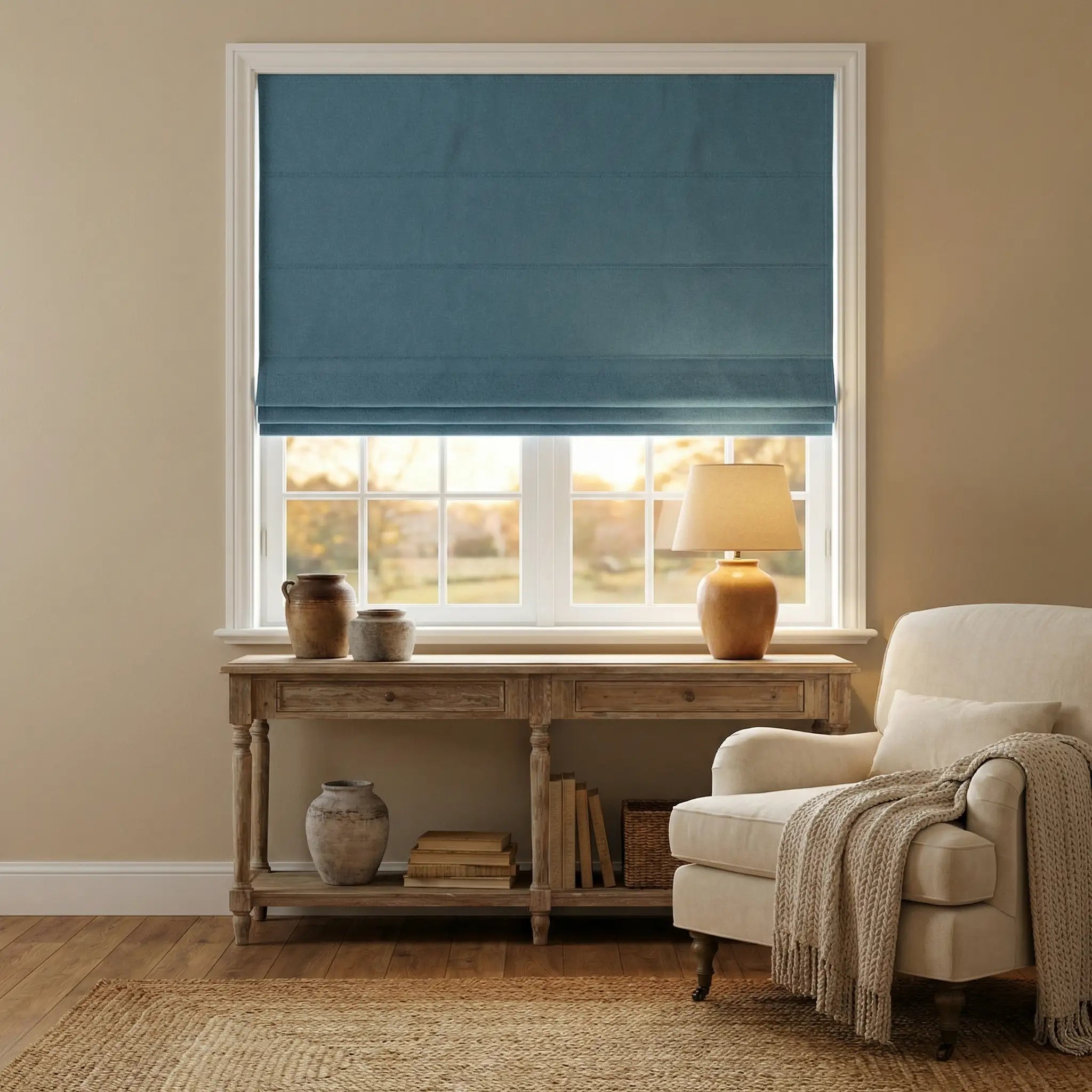 Natural Blackout Linen Roman Shades – Corded or Cordless | USdrapery