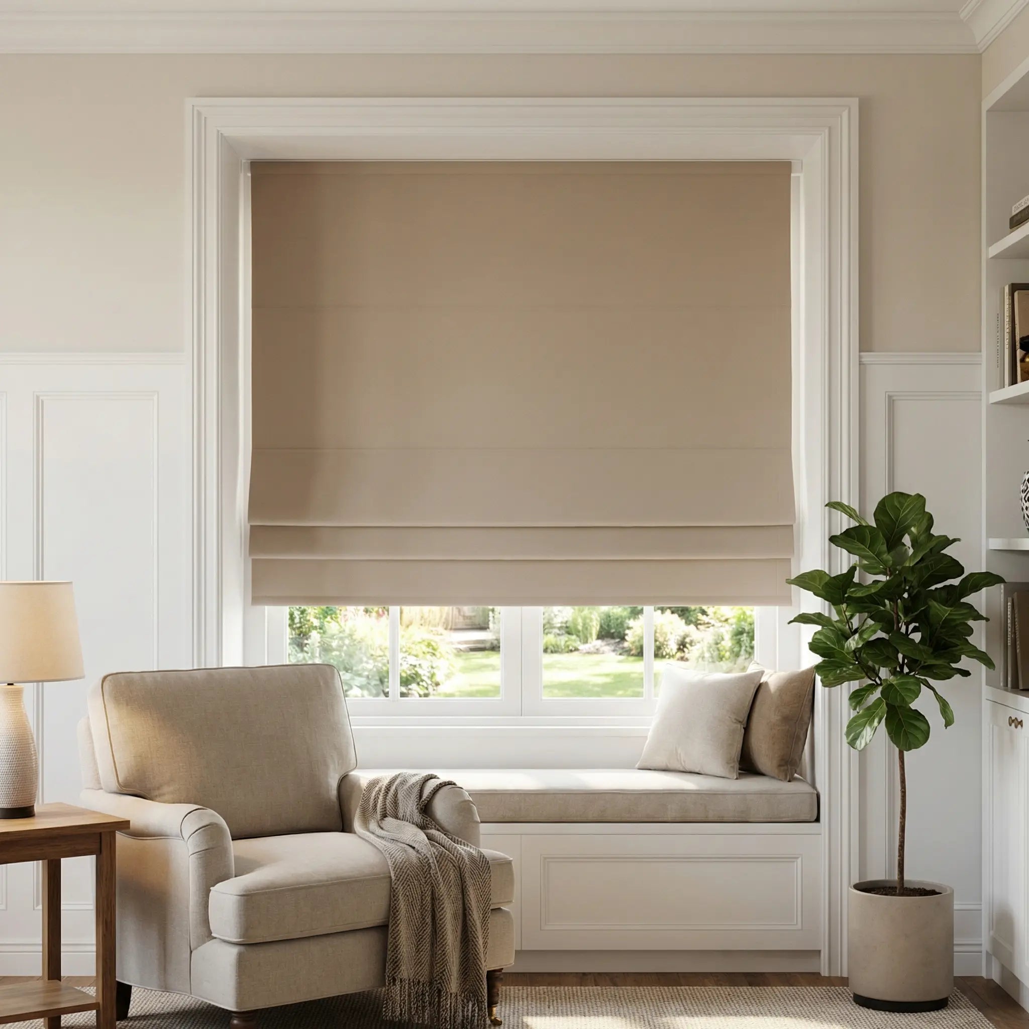 Natural Blackout Linen Roman Shades – Corded or Cordless | USdrapery
