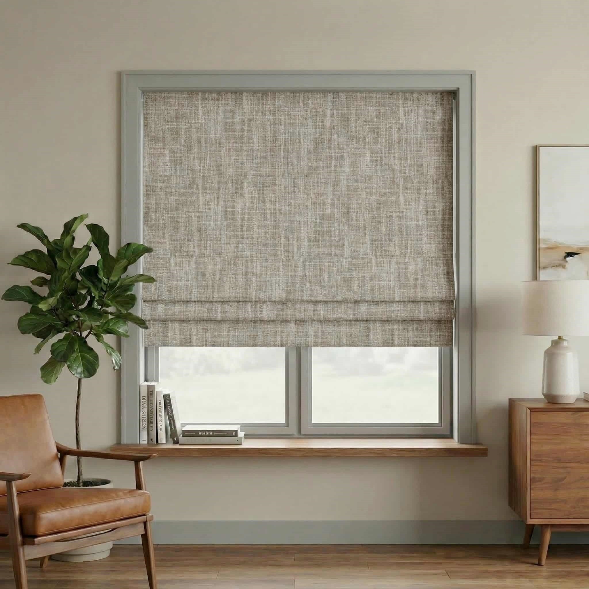 Custom Linen 100% Blackout Roman with Bamboo Texture | USdrapery