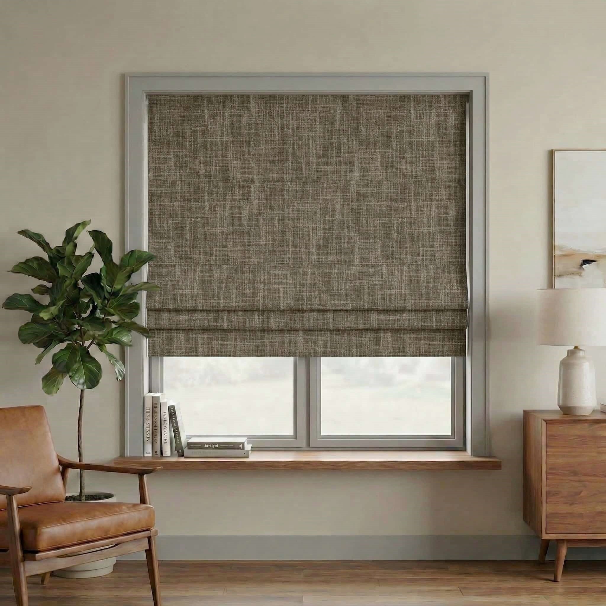 Custom Linen 100% Blackout Roman with Bamboo Texture | USdrapery