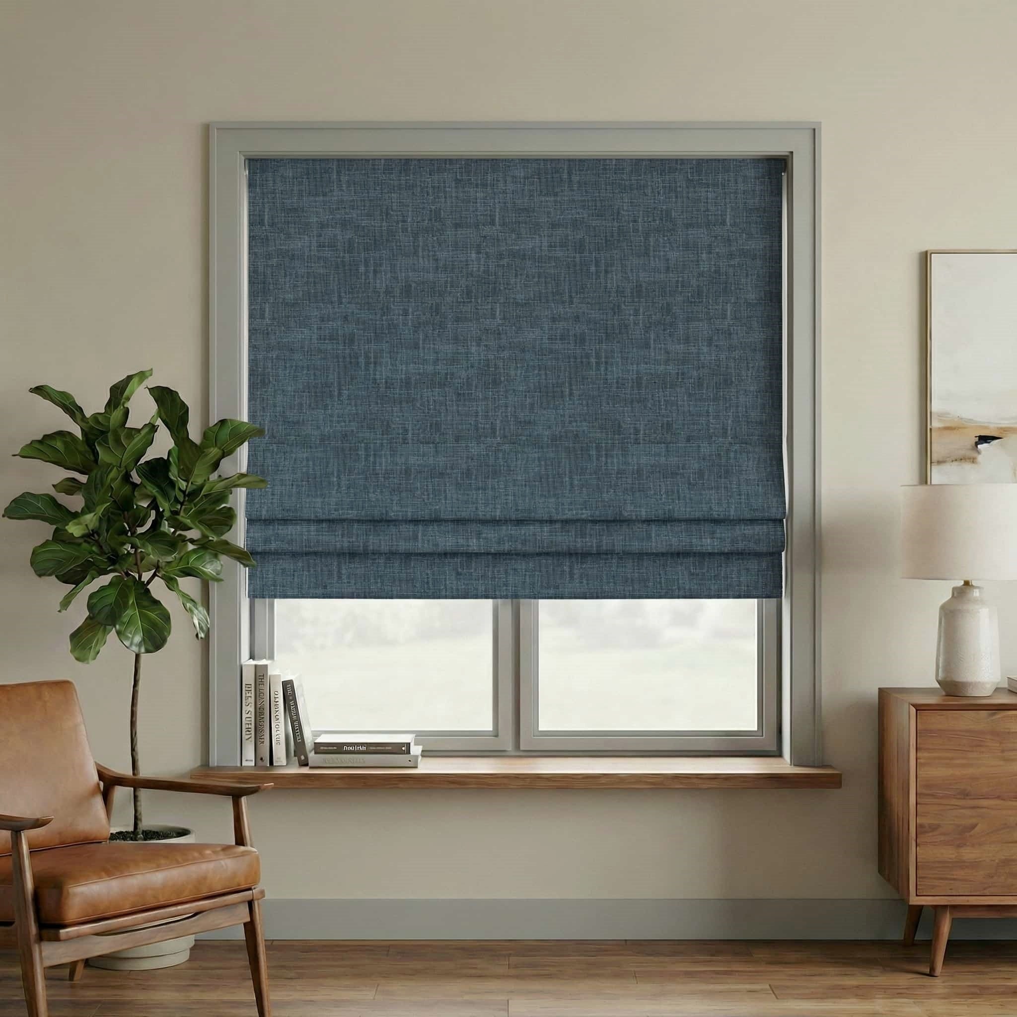 Custom Linen 100% Blackout Roman with Bamboo Texture | USdrapery