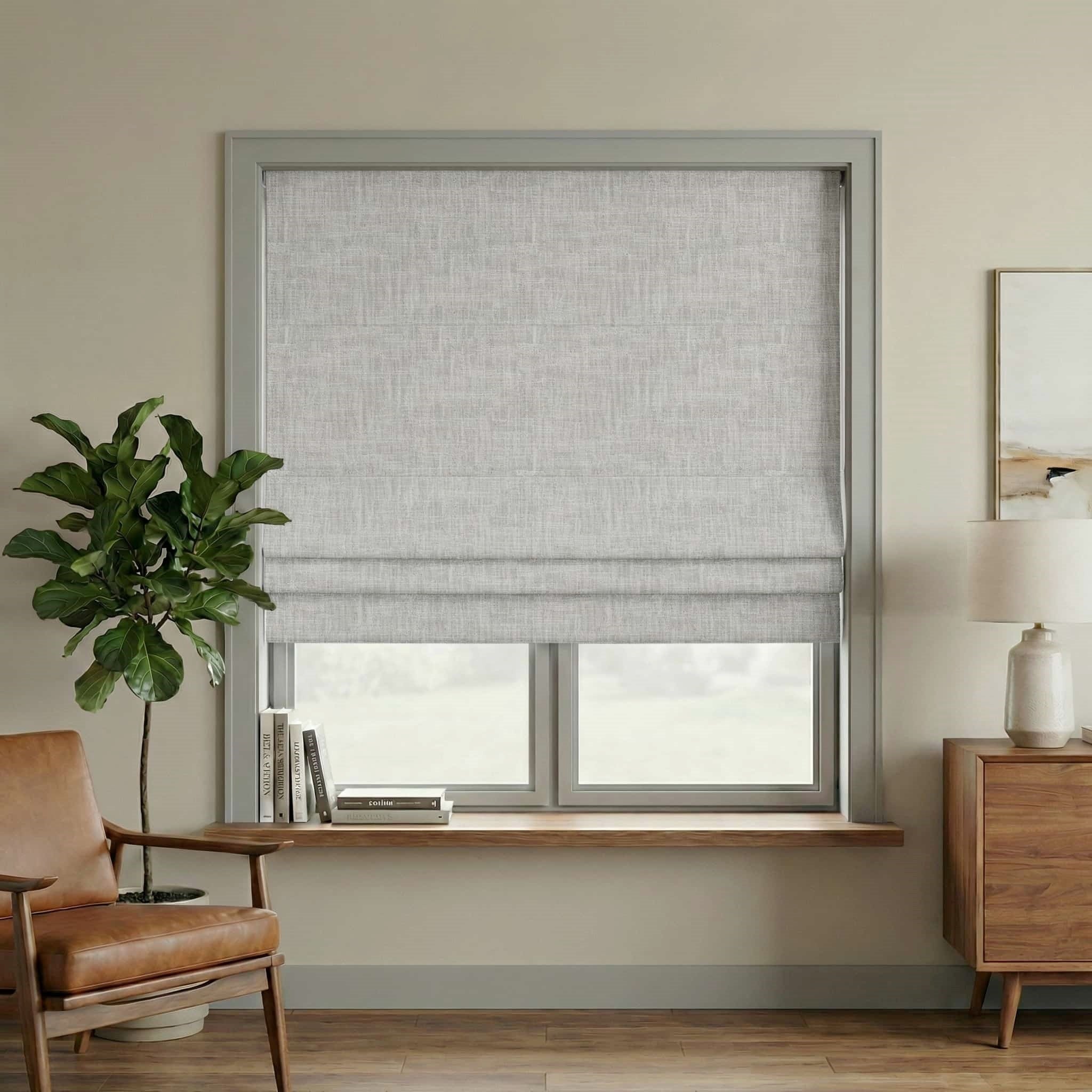 Custom Linen 100% Blackout Roman with Bamboo Texture | USdrapery