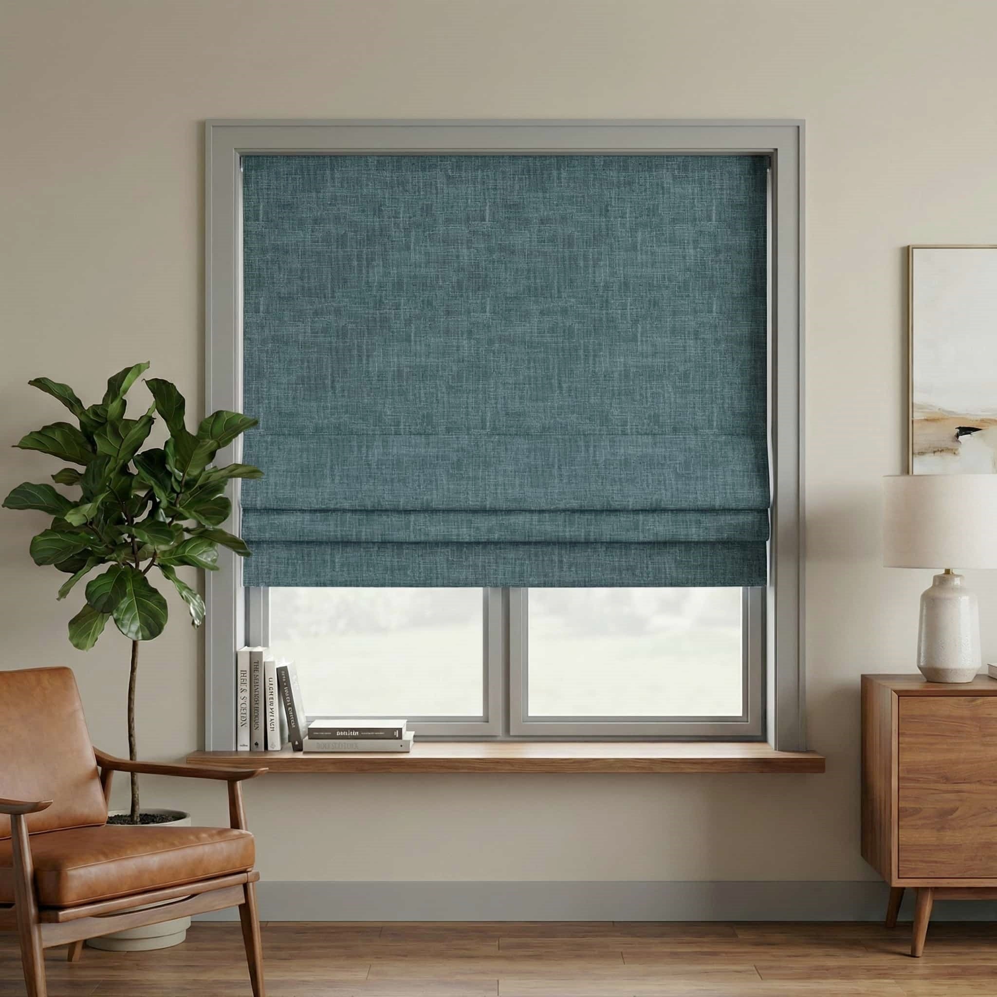 Custom Linen 100% Blackout Roman with Bamboo Texture | USdrapery