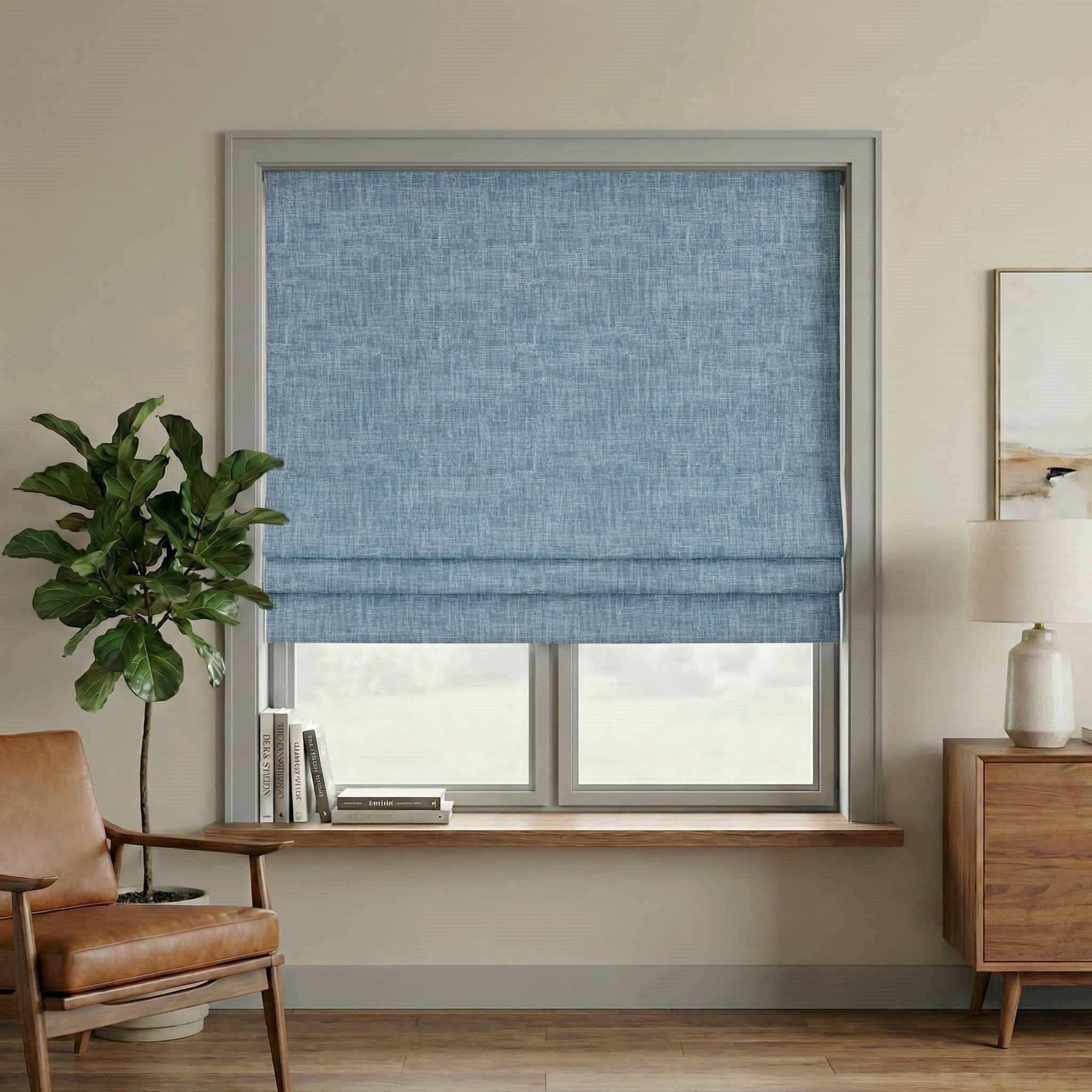 Custom Linen 100% Blackout Roman with Bamboo Texture | USdrapery