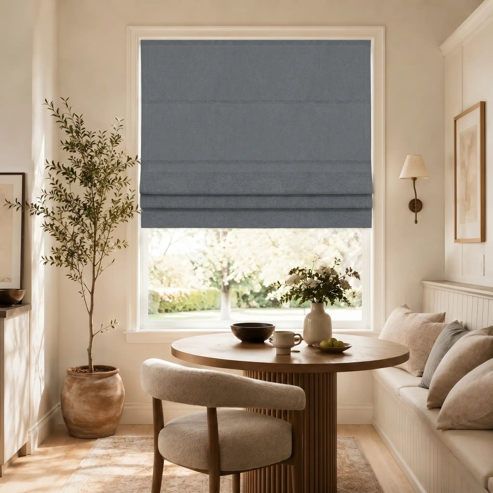 Custom Blackout Roman Shades for Modern Living Room | USdrapery