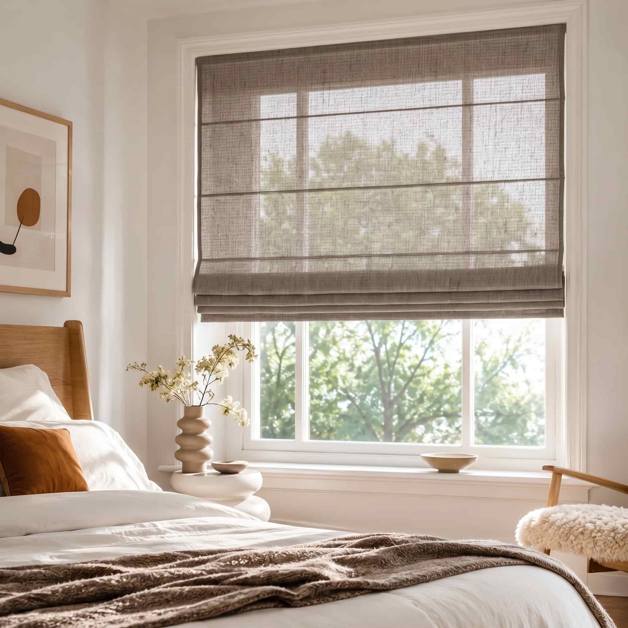 Custom Linen Roman Window Shades Cordless | USdrapery