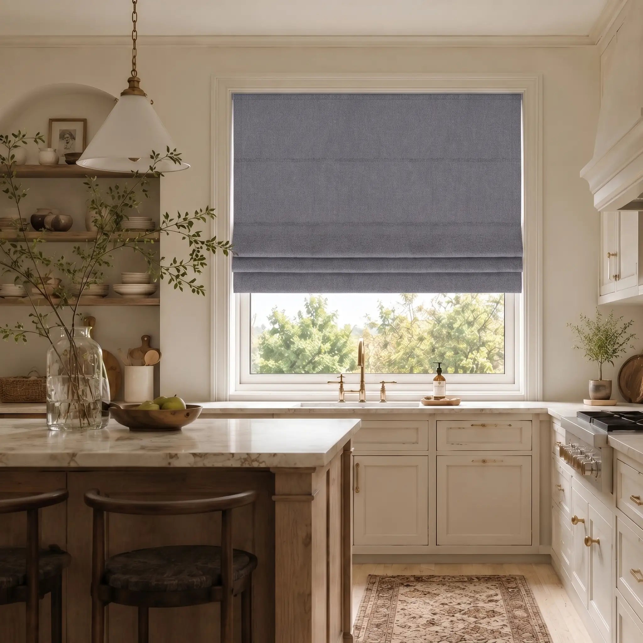 Custom Blackout Roman Shades for Modern Living Room | USdrapery