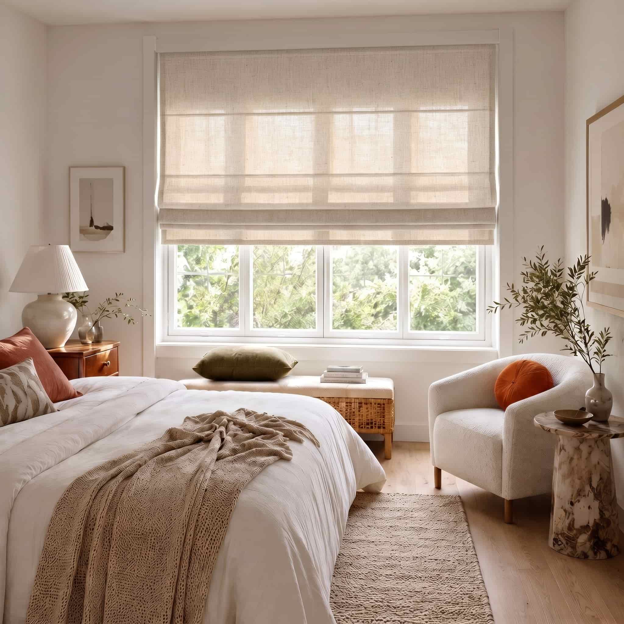 Custom Linen Roman Window Shades Cordless | USdrapery