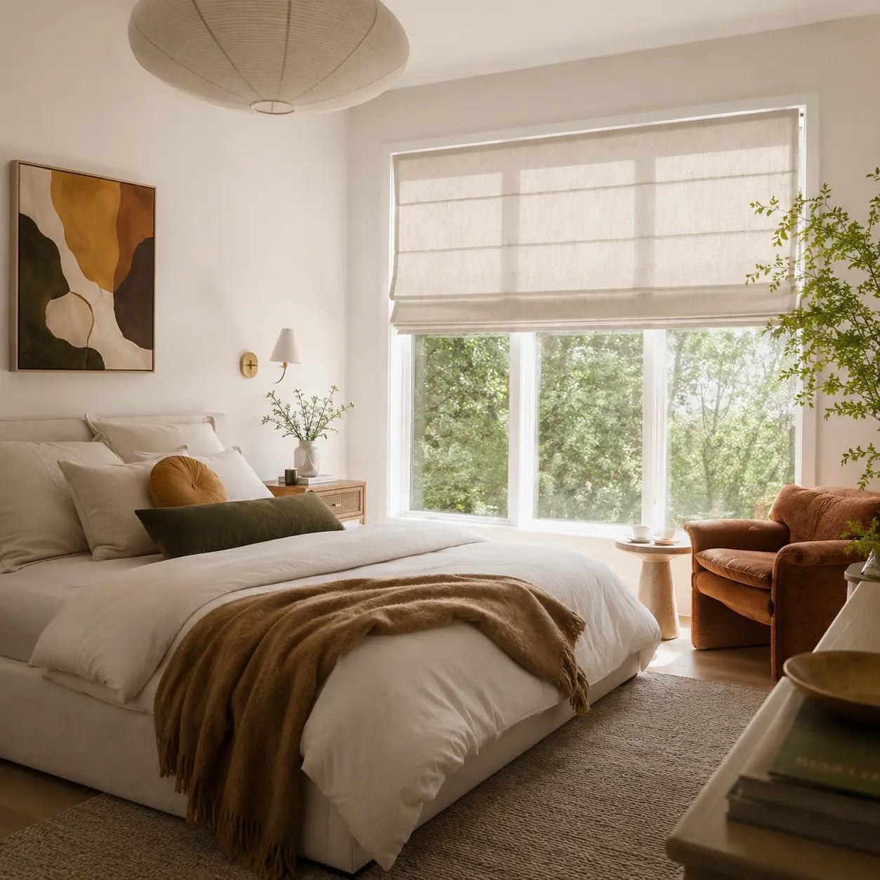 Custom Linen Roman Window Shades Cordless | USdrapery