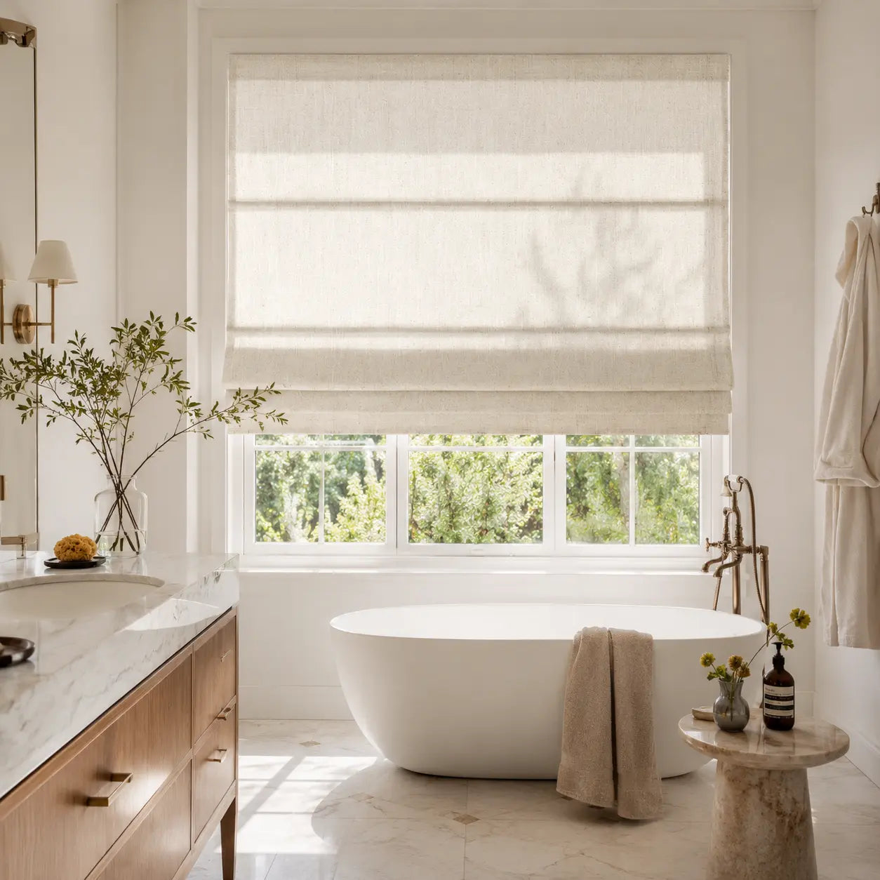 Custom Linen Roman Window Shades Cordless | USdrapery