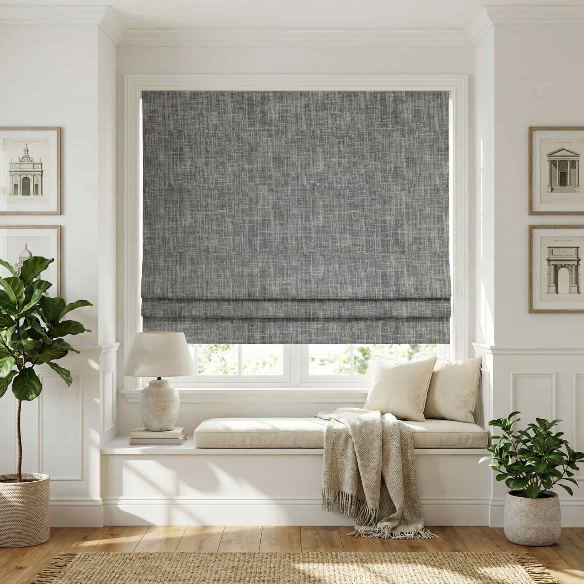 Custom Linen 100% Blackout Roman with Bamboo Texture | USdrapery