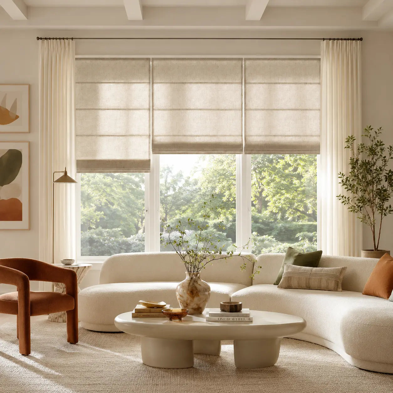 Custom Linen Roman Window Shades Cordless | USdrapery