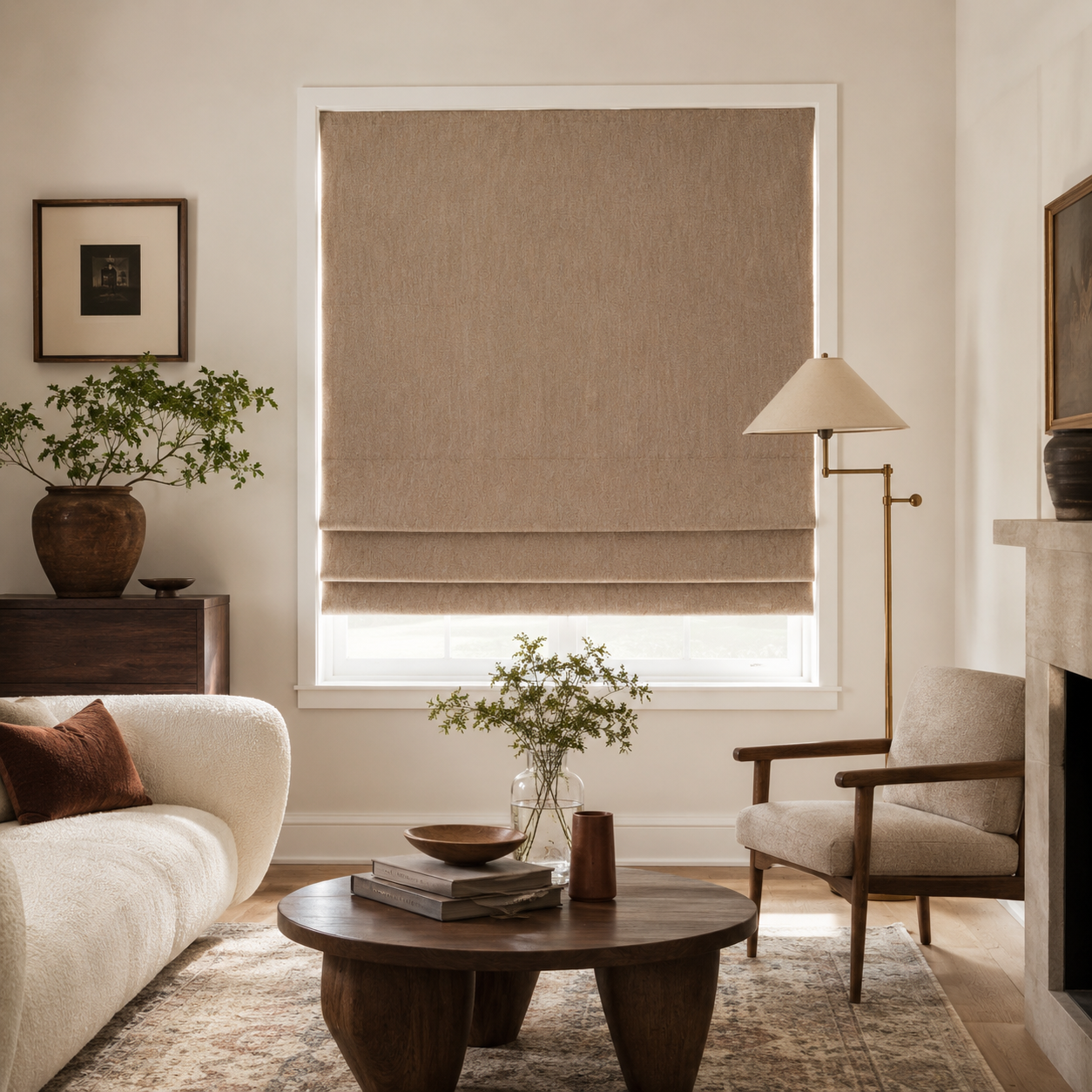 Custom Blackout Roman Shades for Modern Living Room | USdrapery