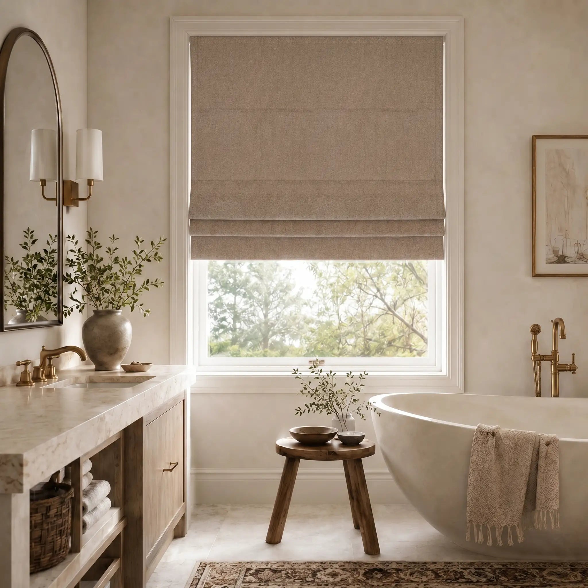 Custom Blackout Roman Shades for Modern Living Room | USdrapery