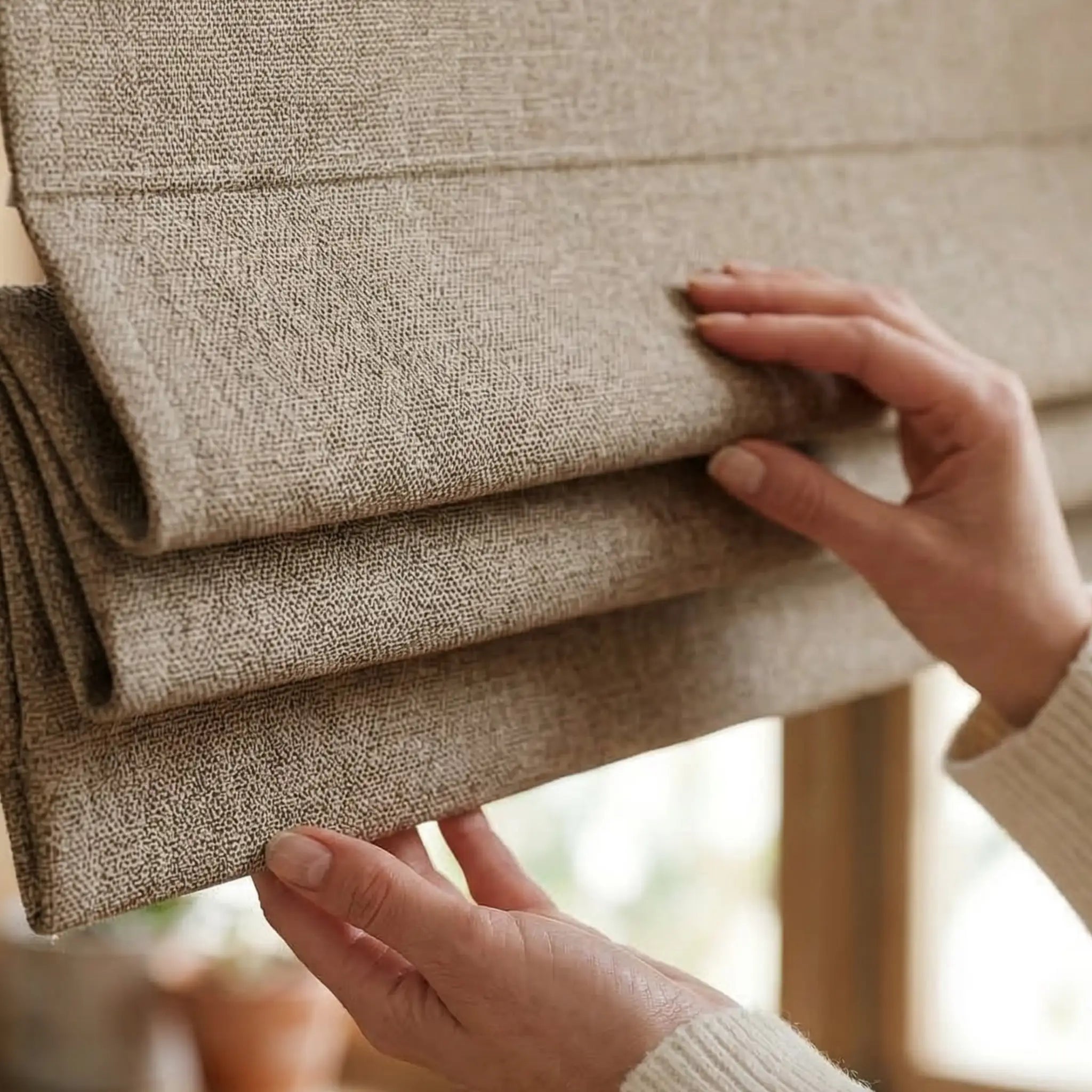 Natural Blackout Linen Roman Shades – Corded or Cordless | USdrapery