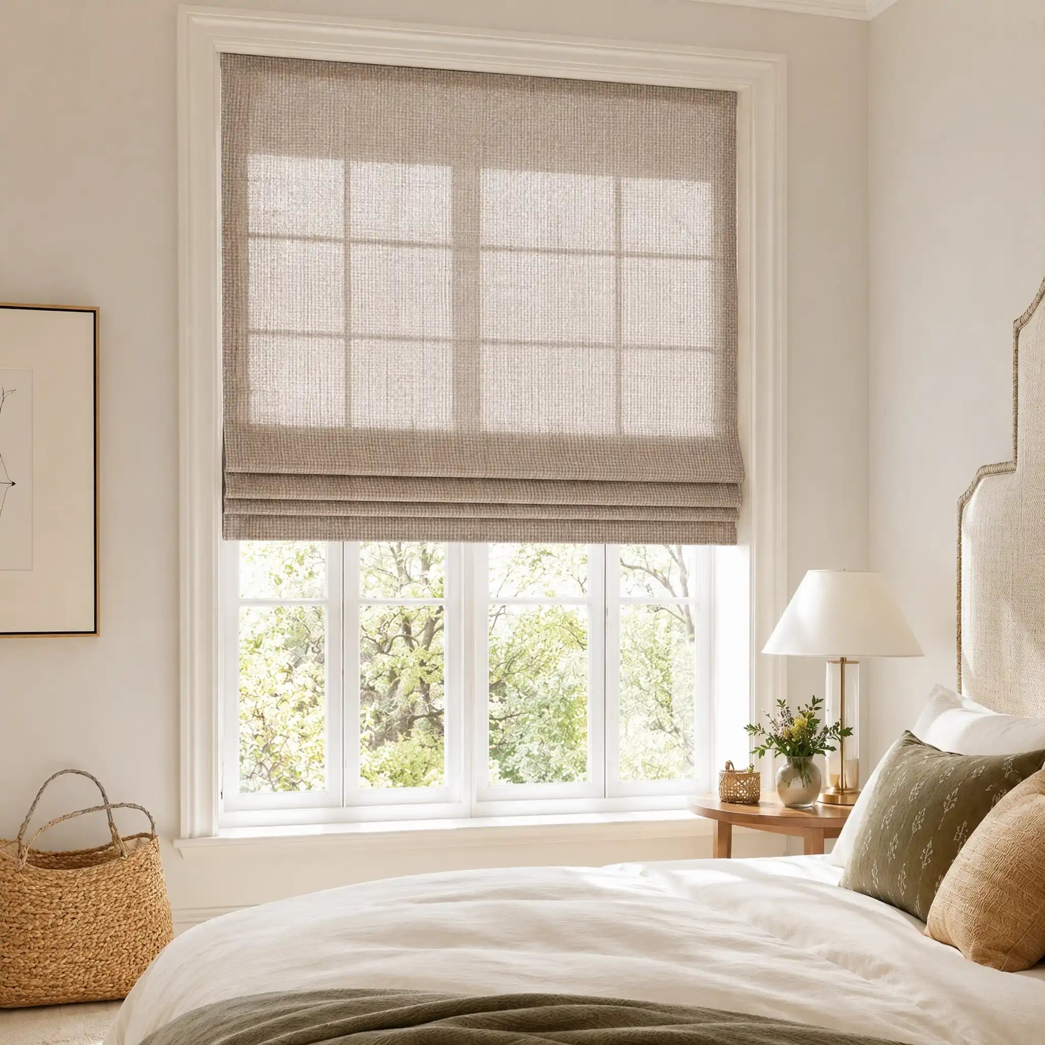 Custom Linen Roman Window Shades Cordless | USdrapery