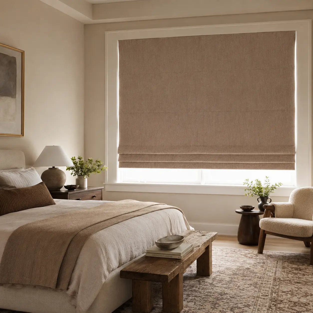 Custom Blackout Roman Shades for Modern Living Room | USdrapery