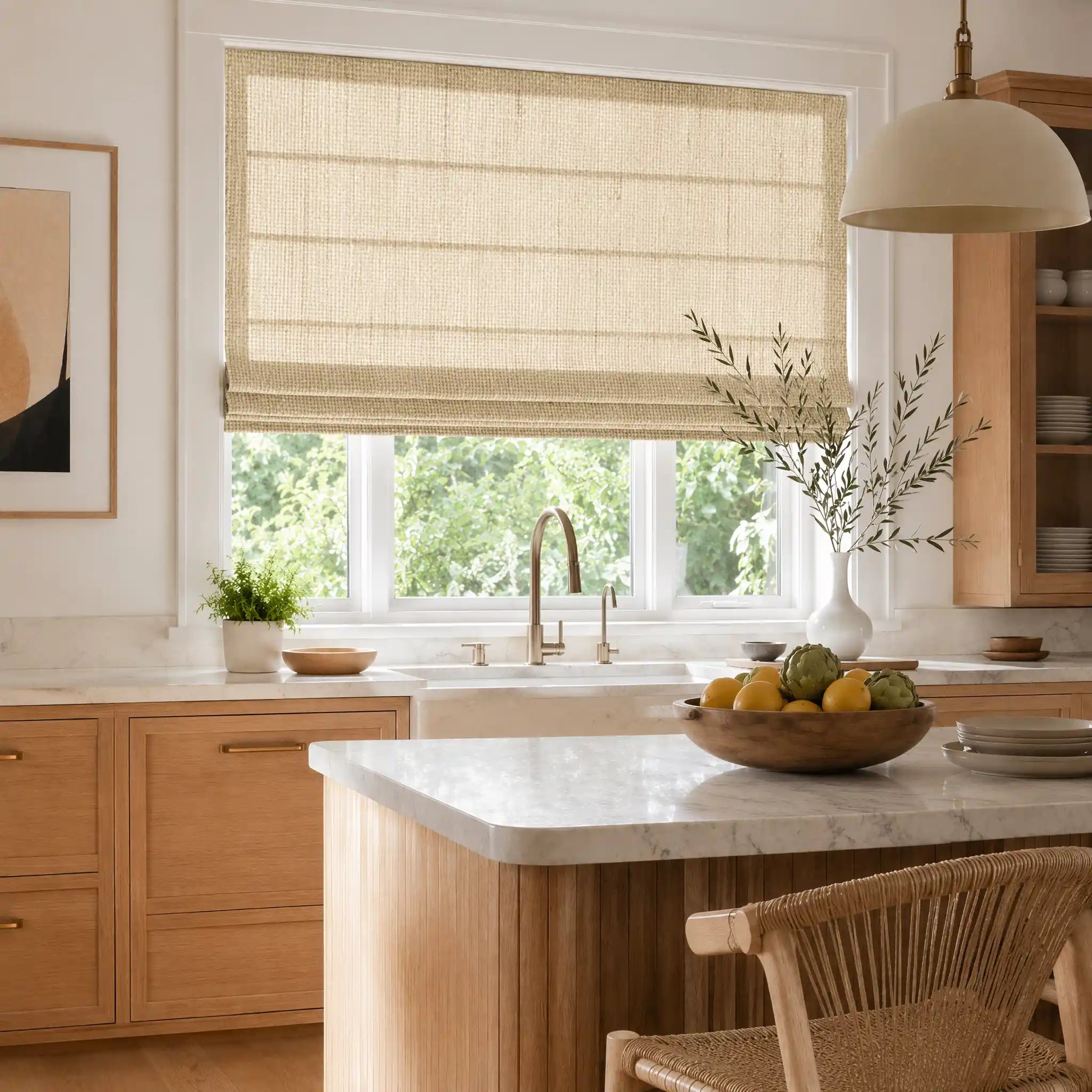 Custom Linen Roman Window Shades Cordless | USdrapery