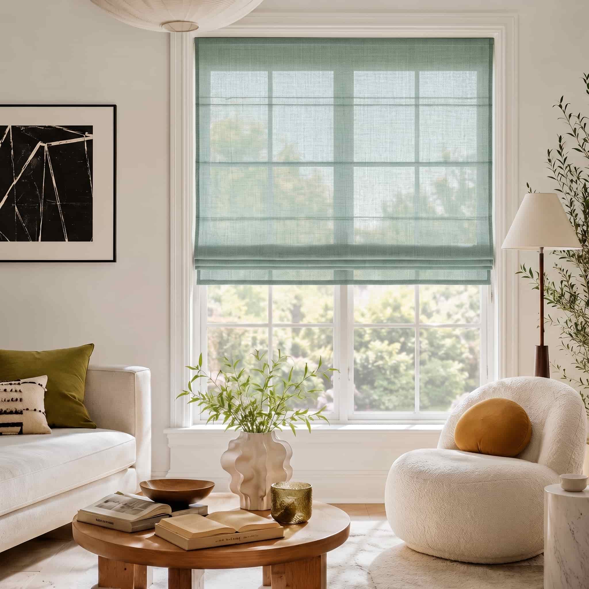 Custom Linen Roman Window Shades Cordless | USdrapery