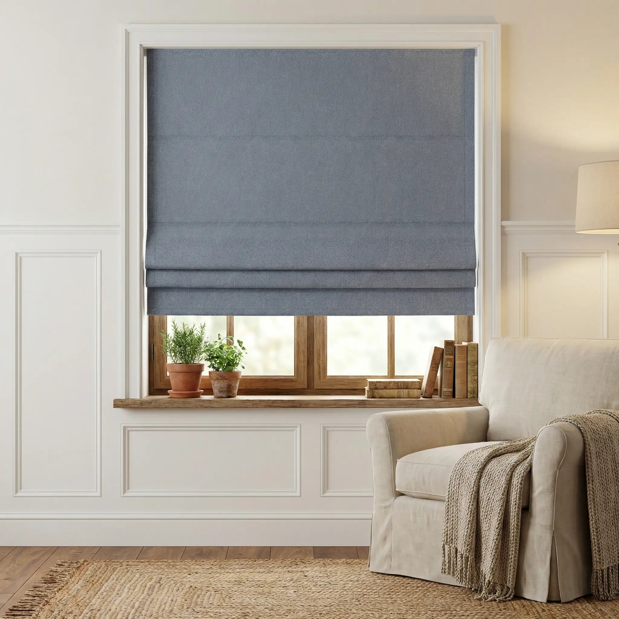 Natural Blackout Linen Roman Shades – Corded or Cordless | USdrapery