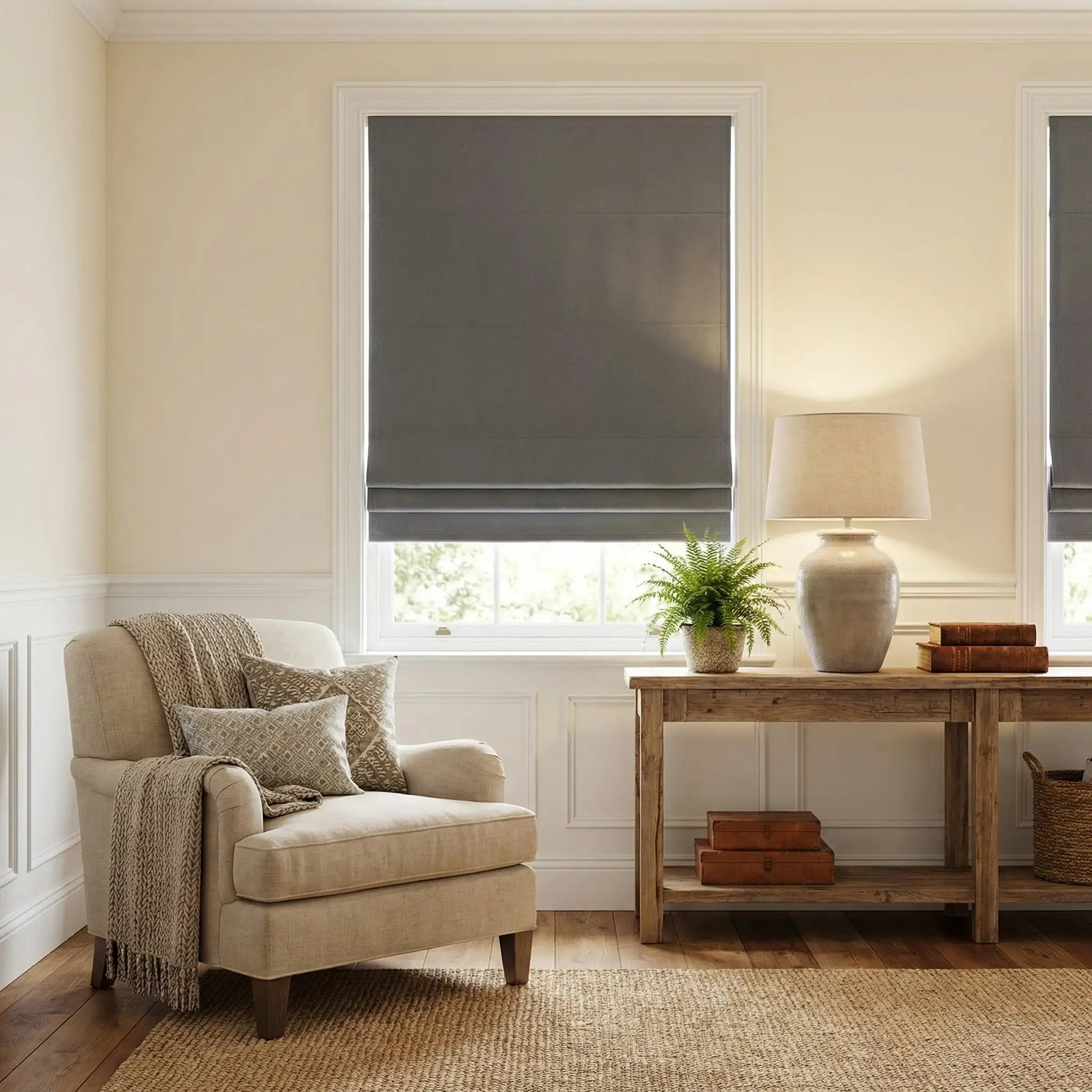 Natural Blackout Linen Roman Shades – Corded or Cordless | USdrapery