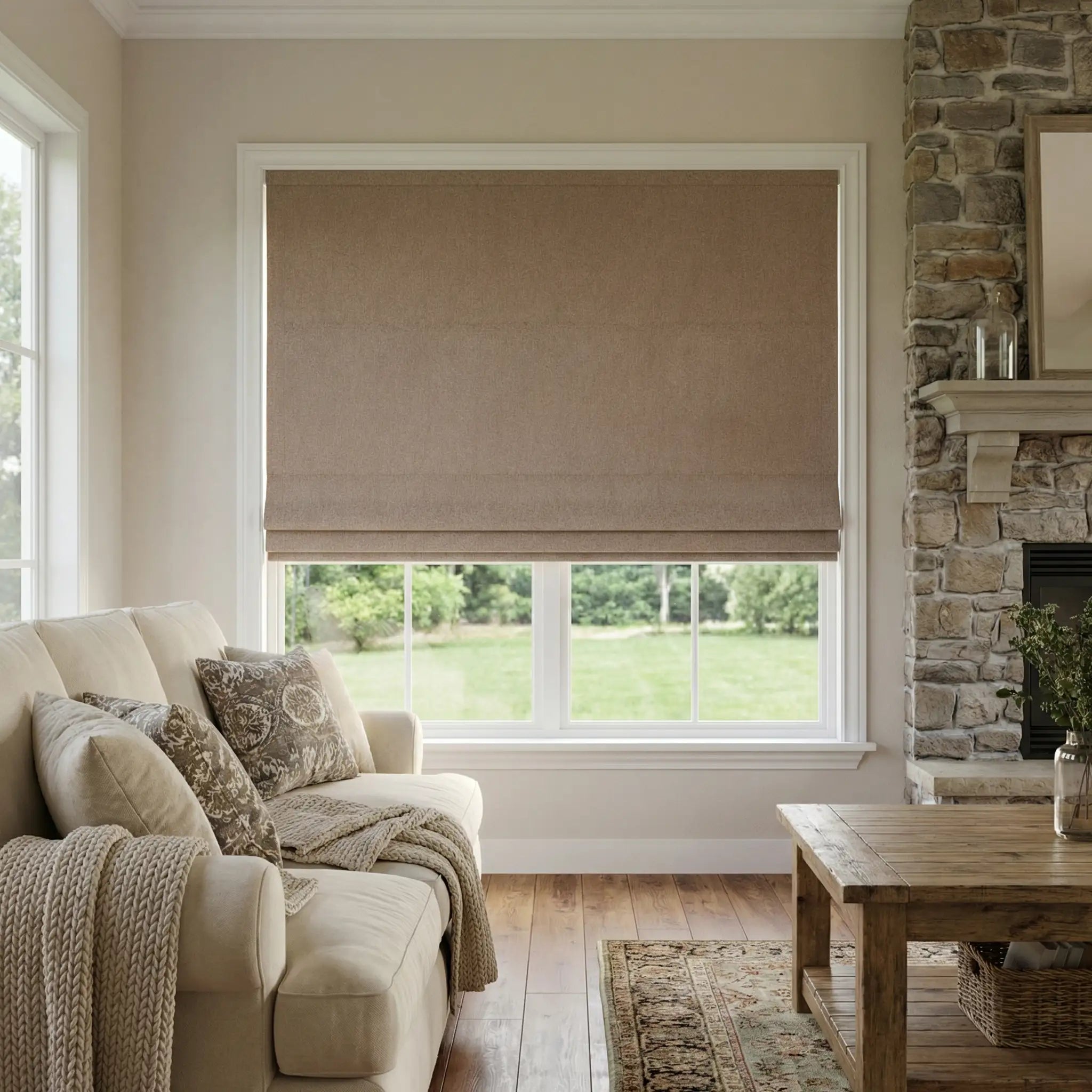 Natural Blackout Linen Roman Shades – Corded or Cordless | USdrapery
