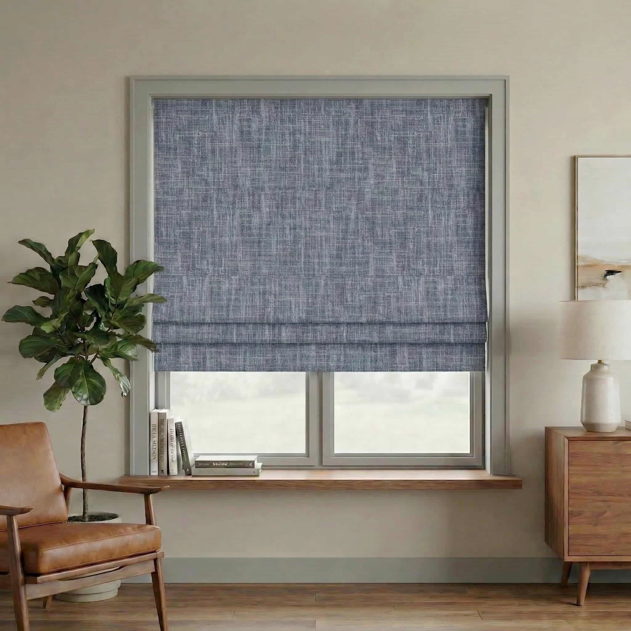 Custom Linen 100% Blackout Roman with Bamboo Texture | USdrapery