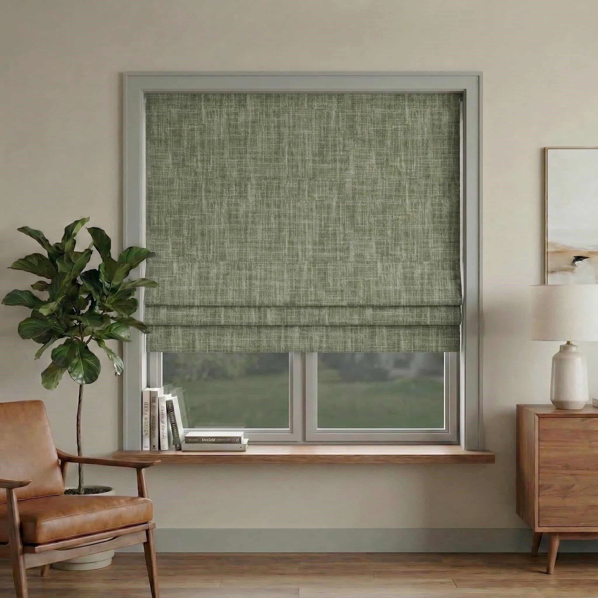 Custom Linen 100% Blackout Roman with Bamboo Texture | USdrapery
